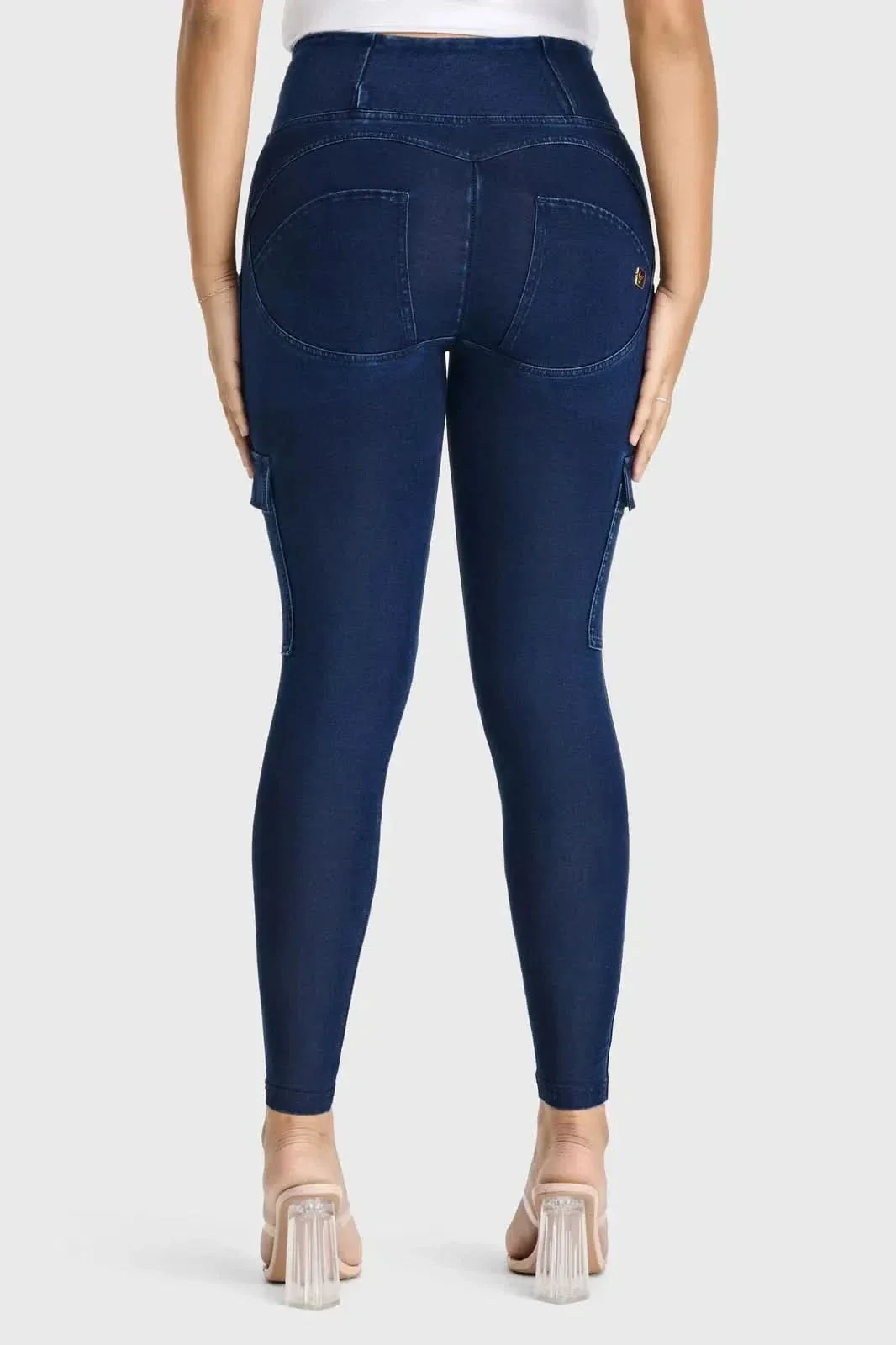 WRUP Cargo Denim - High Waisted - Ankle Length - Dark Blue + Blue Stitching - Image 5