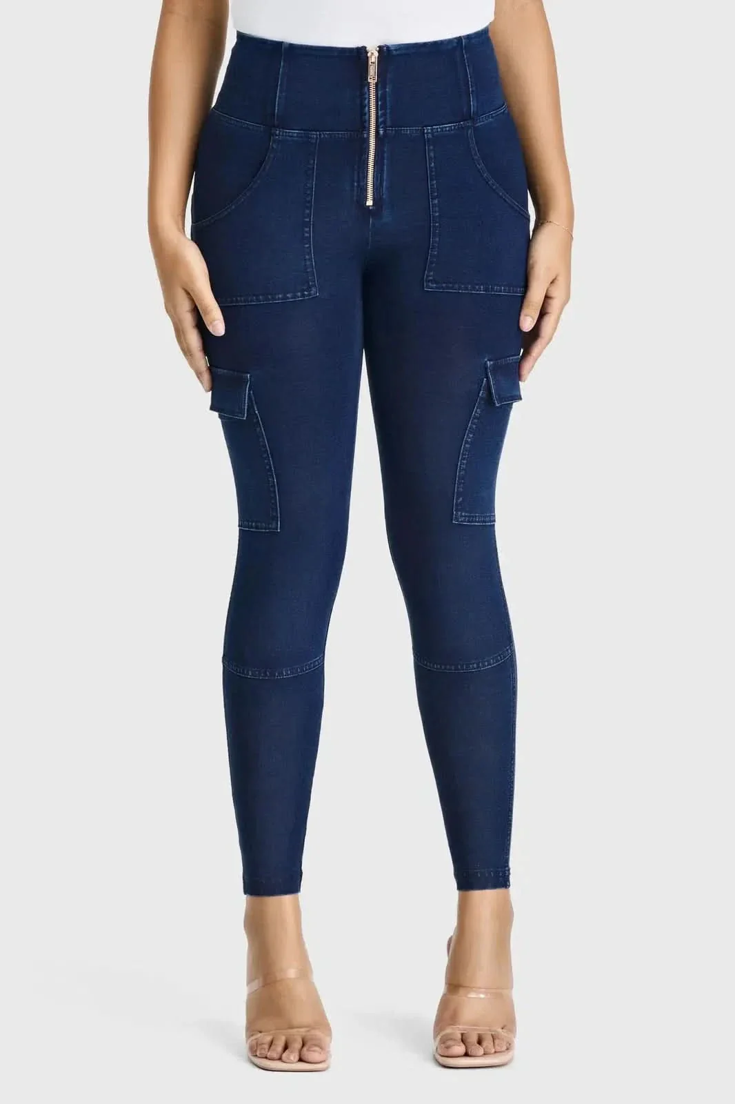 WRUP Cargo Denim - High Waisted - Ankle Length - Dark Blue + Blue Stitching - Image 6