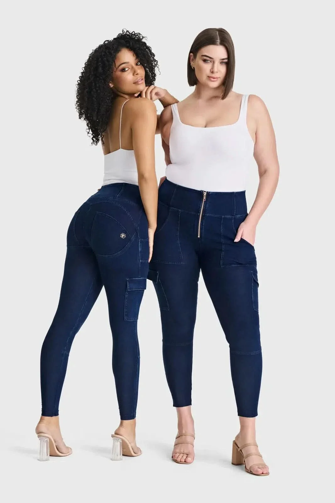 WRUP Cargo Denim - High Waisted - Ankle Length - Dark Blue + Blue Stitching - Image 9