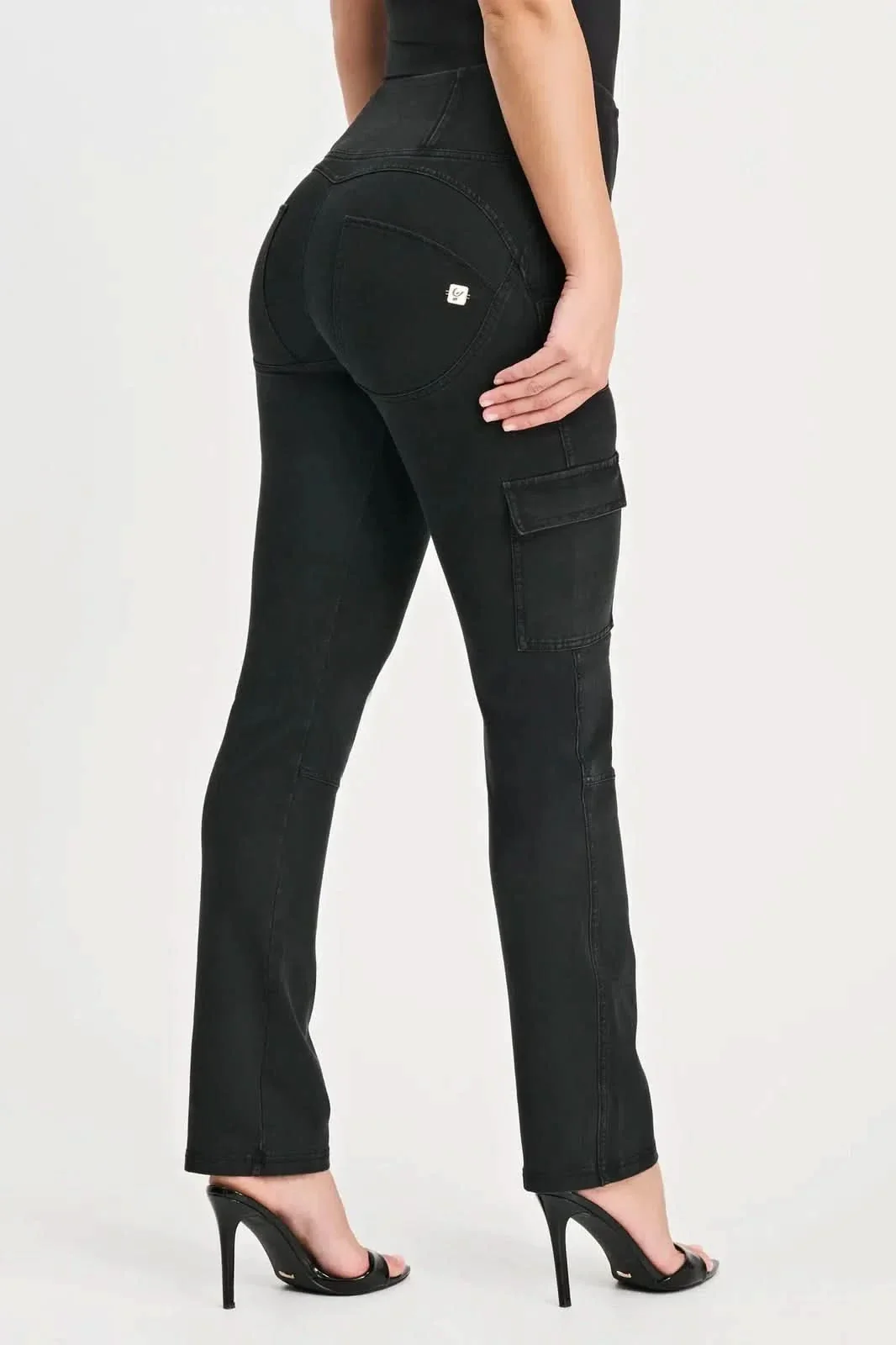 WRUP Cargo Denim - High Waisted - Straight Leg - Black + Black Stitching - Image 10