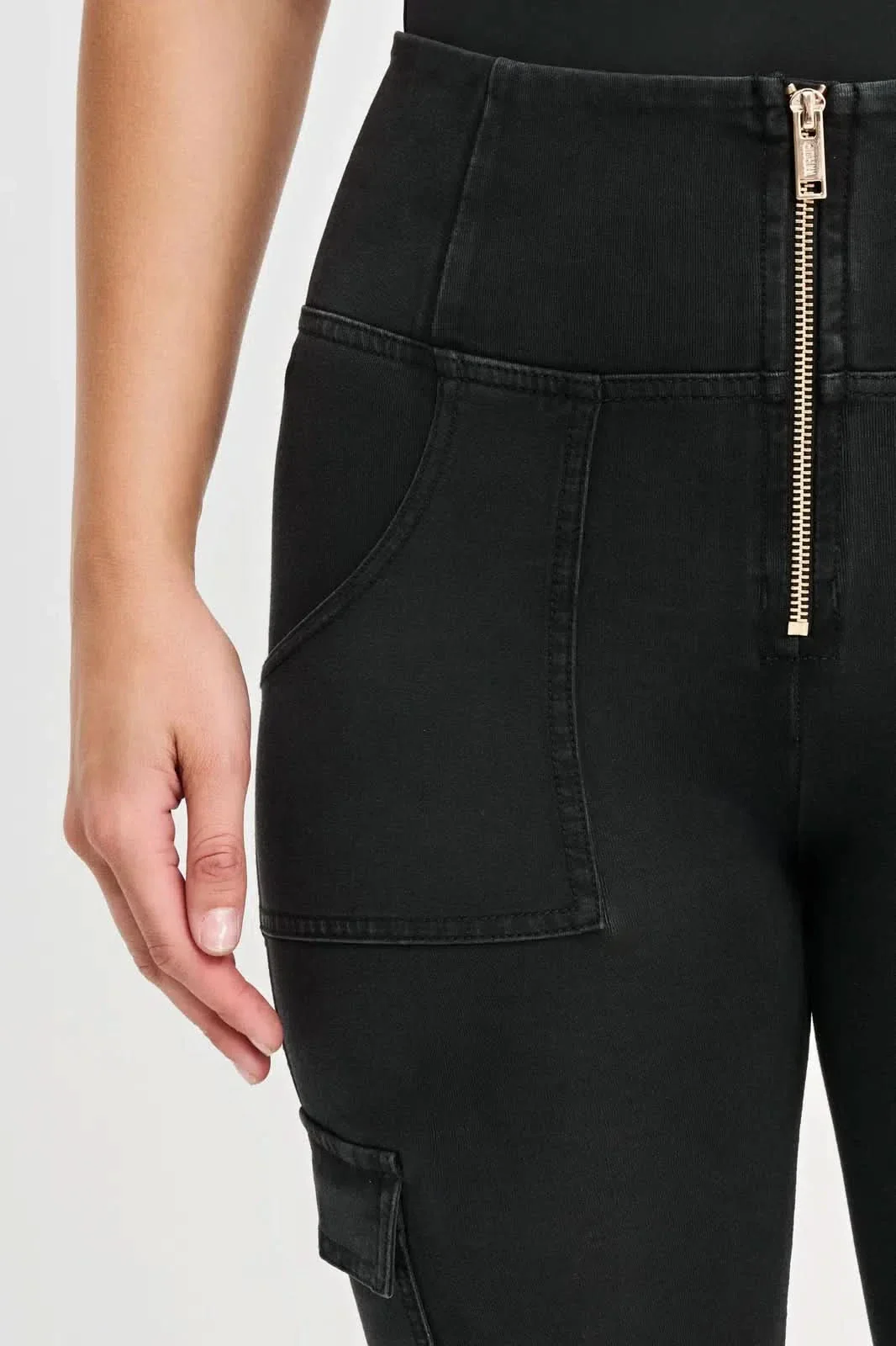 WRUP Cargo Denim - High Waisted - Straight Leg - Black + Black Stitching - Image 6