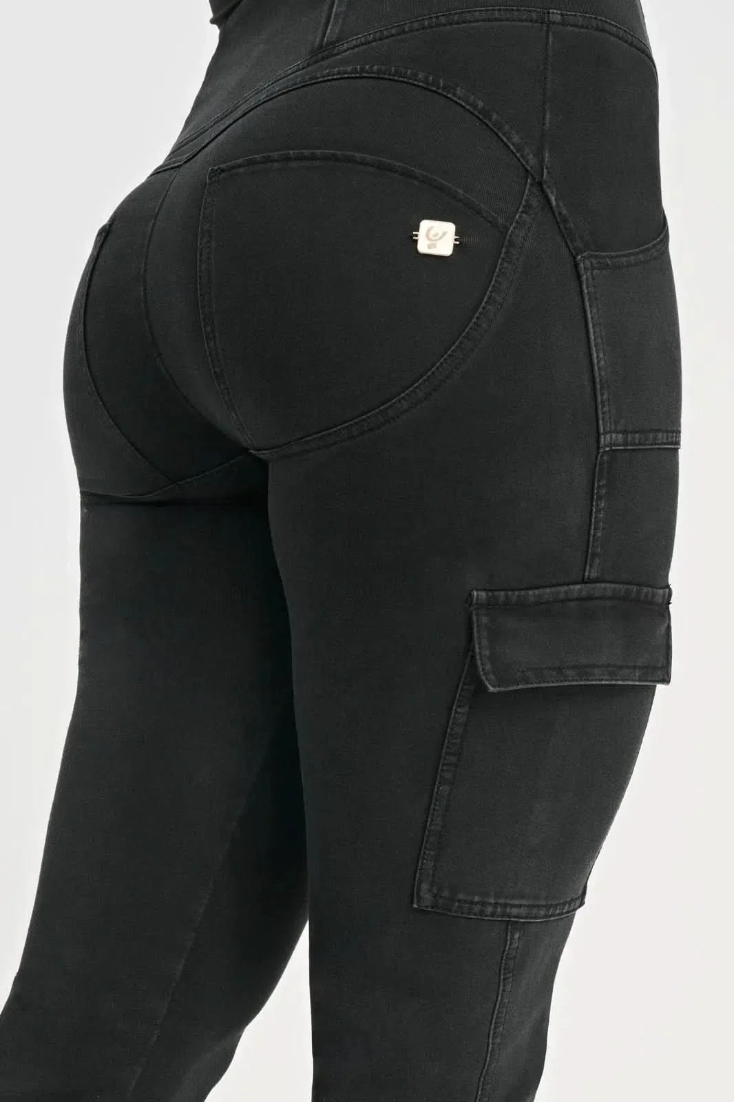 WRUP Cargo Denim - High Waisted - Straight Leg - Black + Black Stitching - Image 7