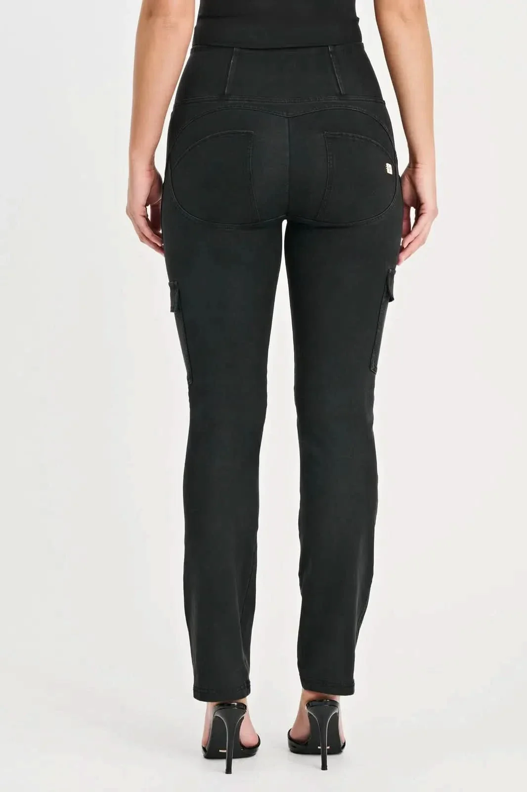 WRUP Cargo Denim - High Waisted - Straight Leg - Black + Black Stitching - Image 9