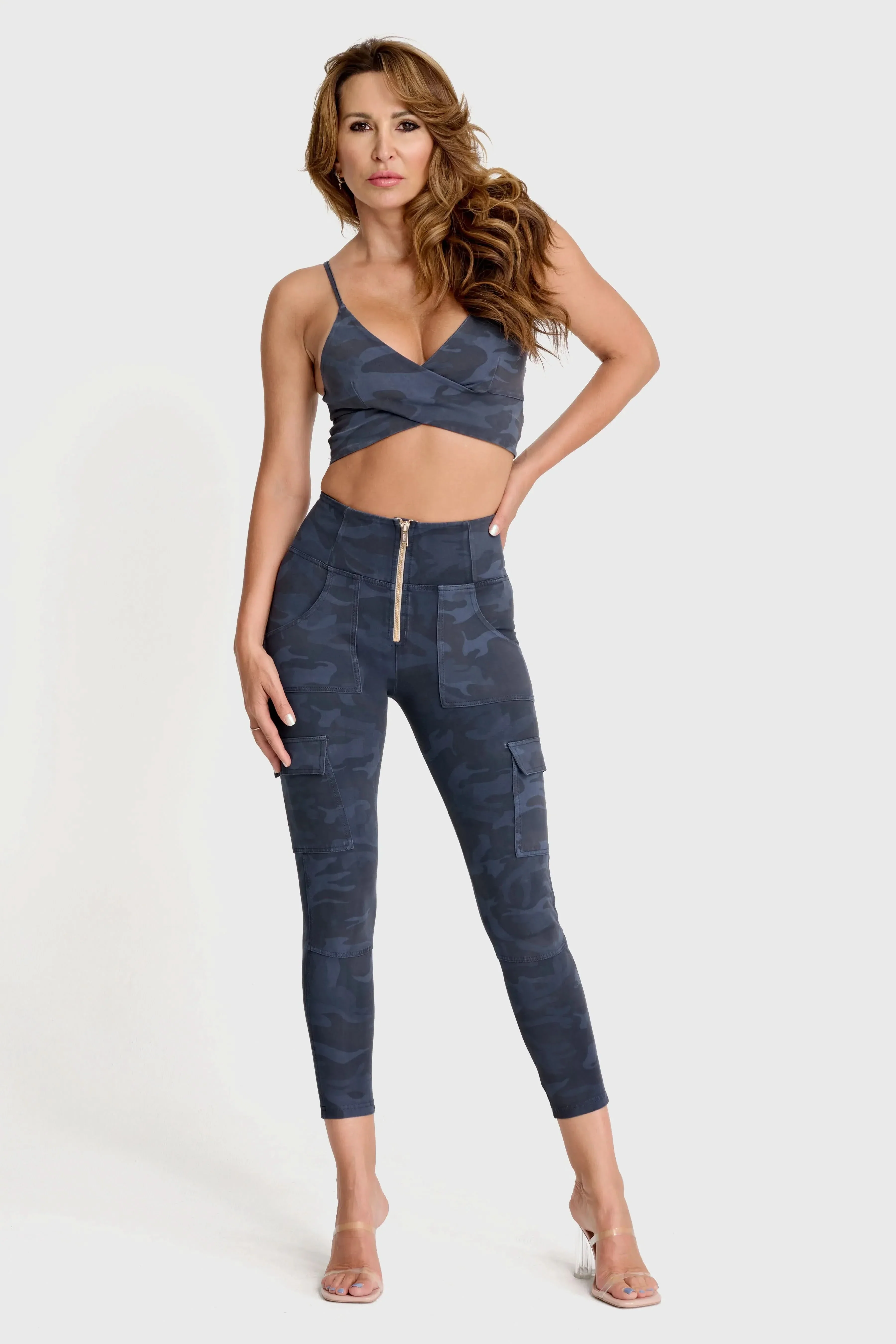 WRUP Cargo Fashion - High Waisted - Ankle Length - Navy Blue Camo - Image 4