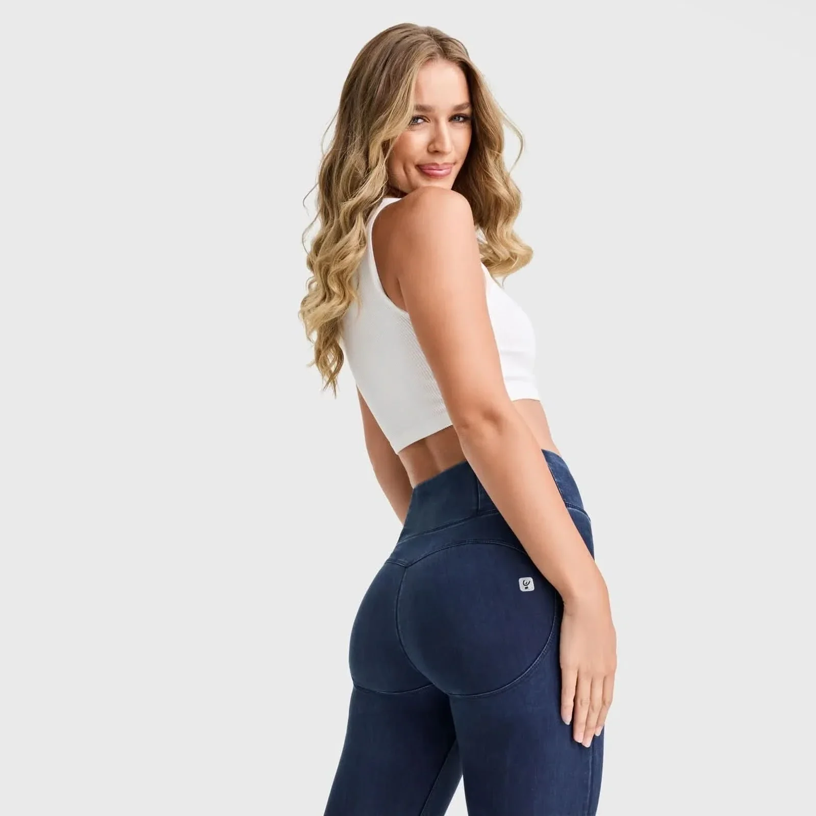 WRUP Core Denim - Super High Waisted - Ankle Length - Dark Blue + Blue Stitching - Image 6