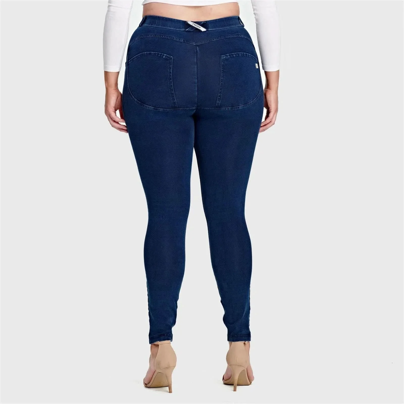 WRUP Curvy Denim - High Waisted - Full Length - Dark Blue + Blue Stitching - Image 2