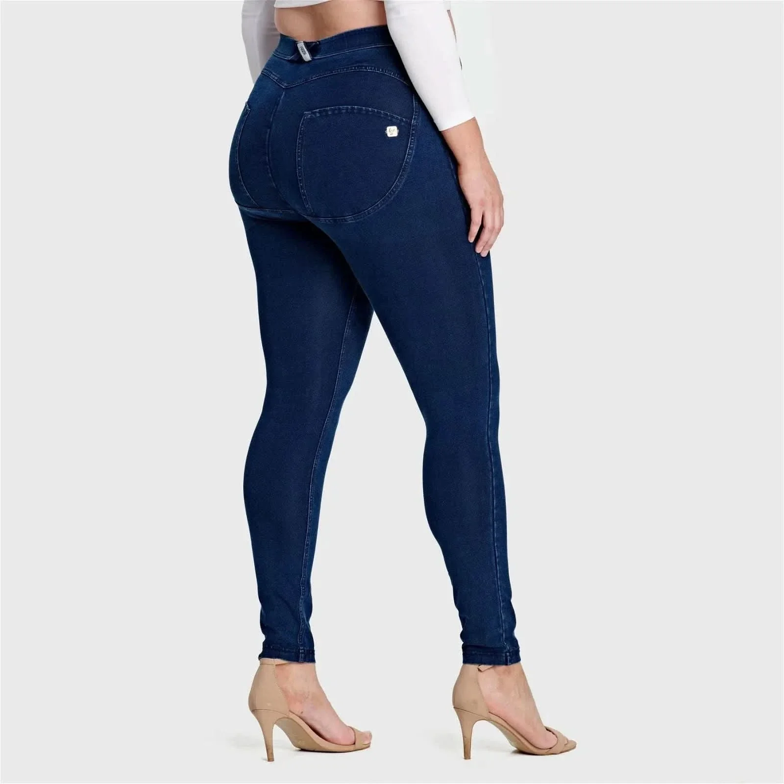 WRUP Curvy Denim - High Waisted - Full Length - Dark Blue + Blue Stitching - Image 4