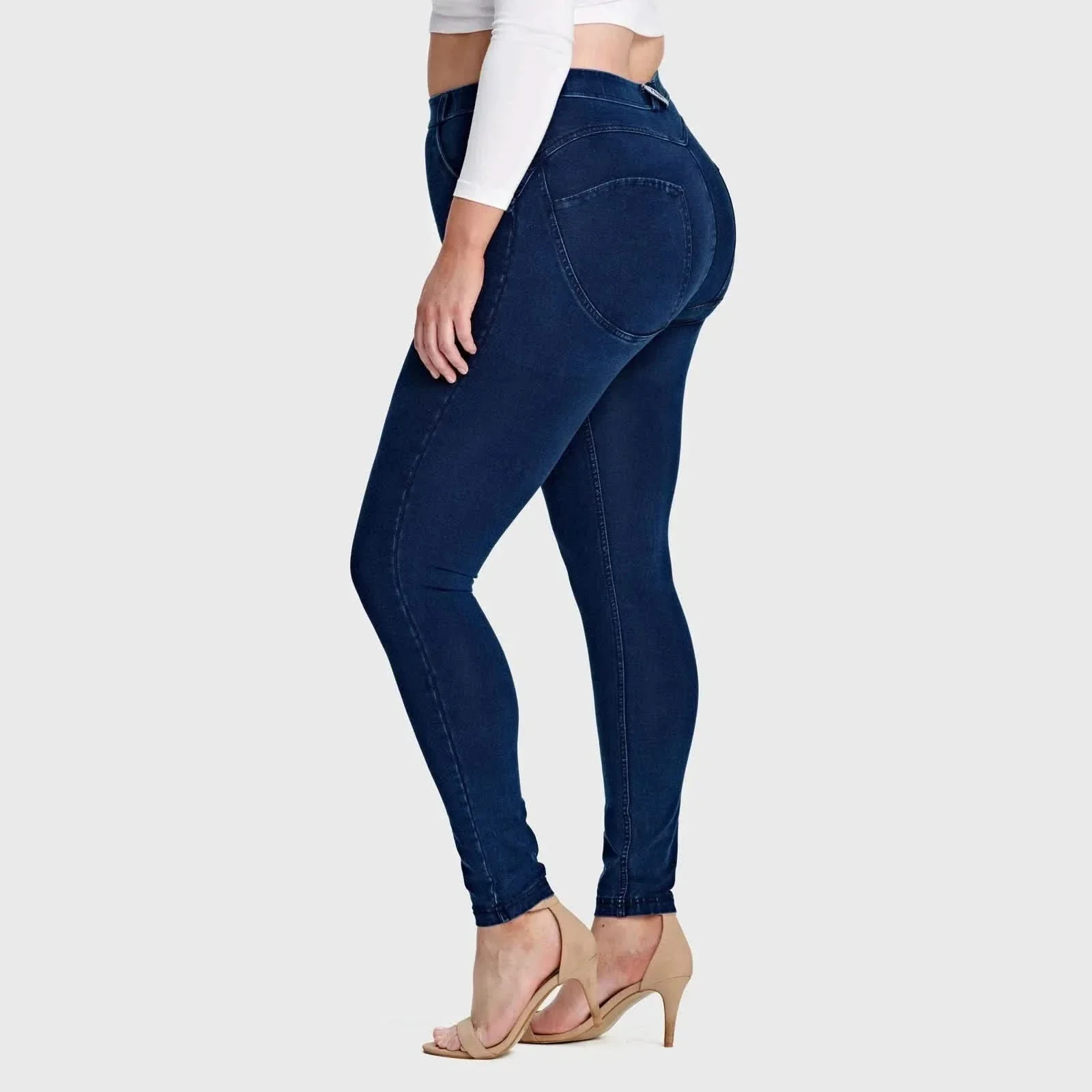 WRUP Curvy Denim - High Waisted - Full Length - Dark Blue + Blue Stitching - Image 5