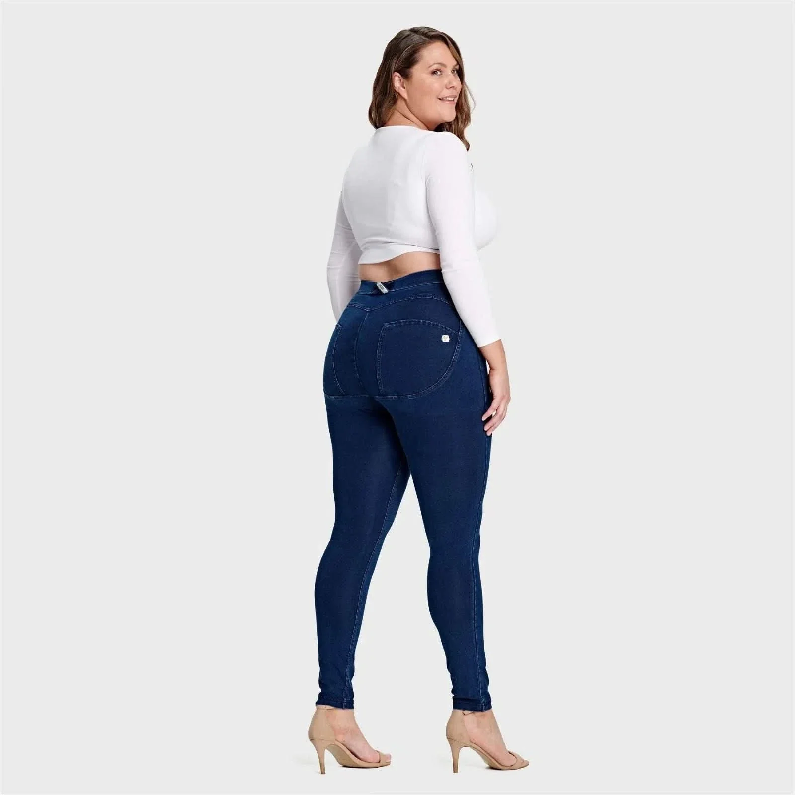 WRUP Curvy Denim - High Waisted - Full Length - Dark Blue + Blue Stitching - Image 6