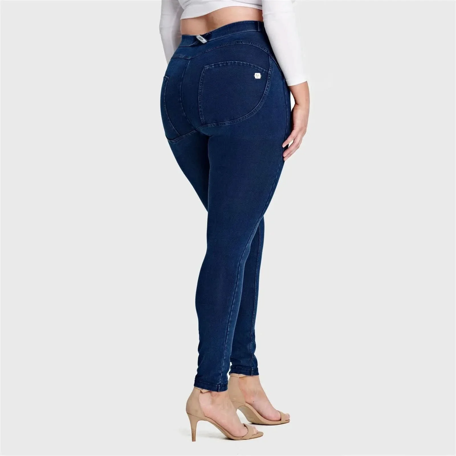 WRUP Curvy Denim - High Waisted - Full Length - Dark Blue + Blue Stitching - Image 4