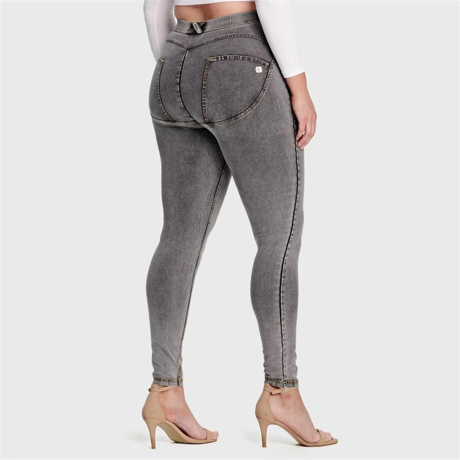 WRUP Curvy Denim - High Waisted - Full Length - Grey + Yellow Stitching - Image 2