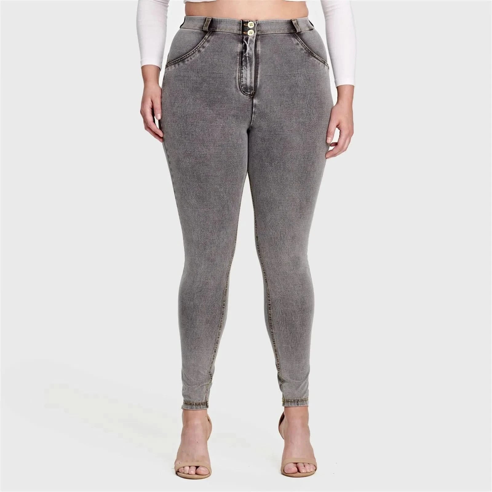 WRUP Curvy Denim - High Waisted - Full Length - Grey + Yellow Stitching - Image 3