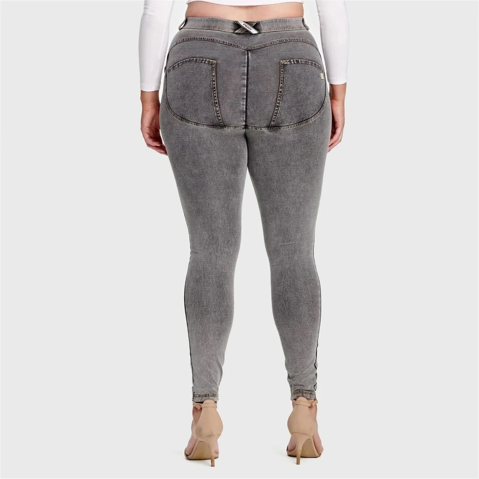 WRUP Curvy Denim - High Waisted - Full Length - Grey + Yellow Stitching - Image 4