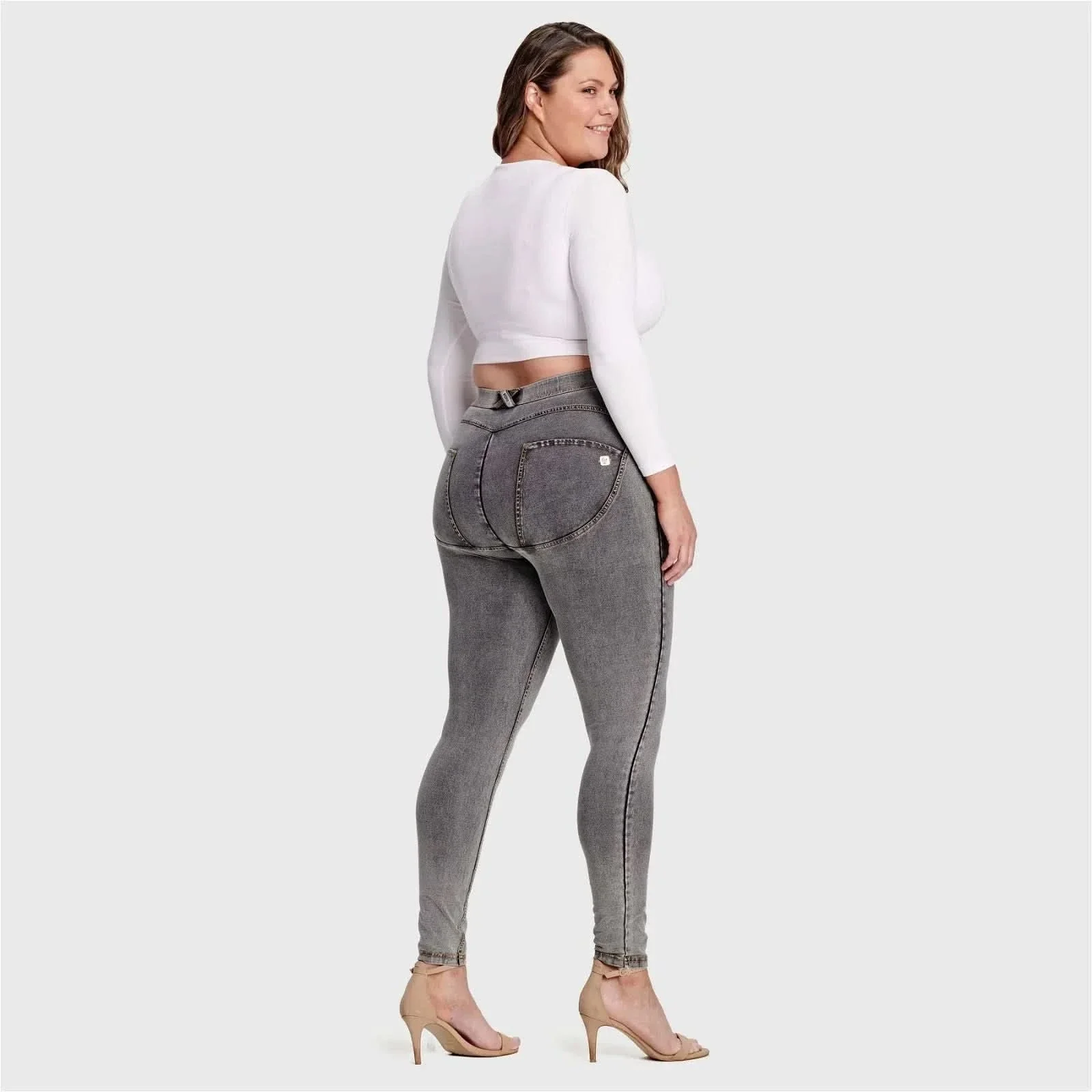 WRUP Curvy Denim - High Waisted - Full Length - Grey + Yellow Stitching - Image 6