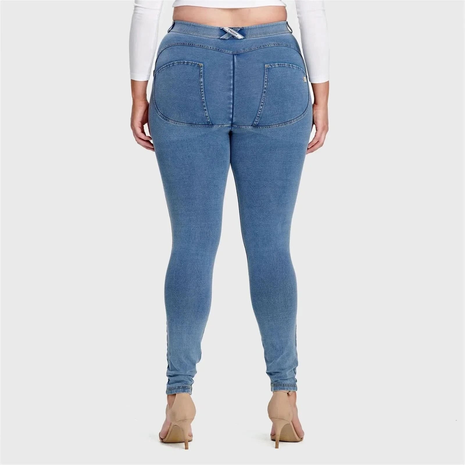 WRUP Curvy Denim - High Waisted - Full Length - Light Blue + Yellow Stitching - Image 6