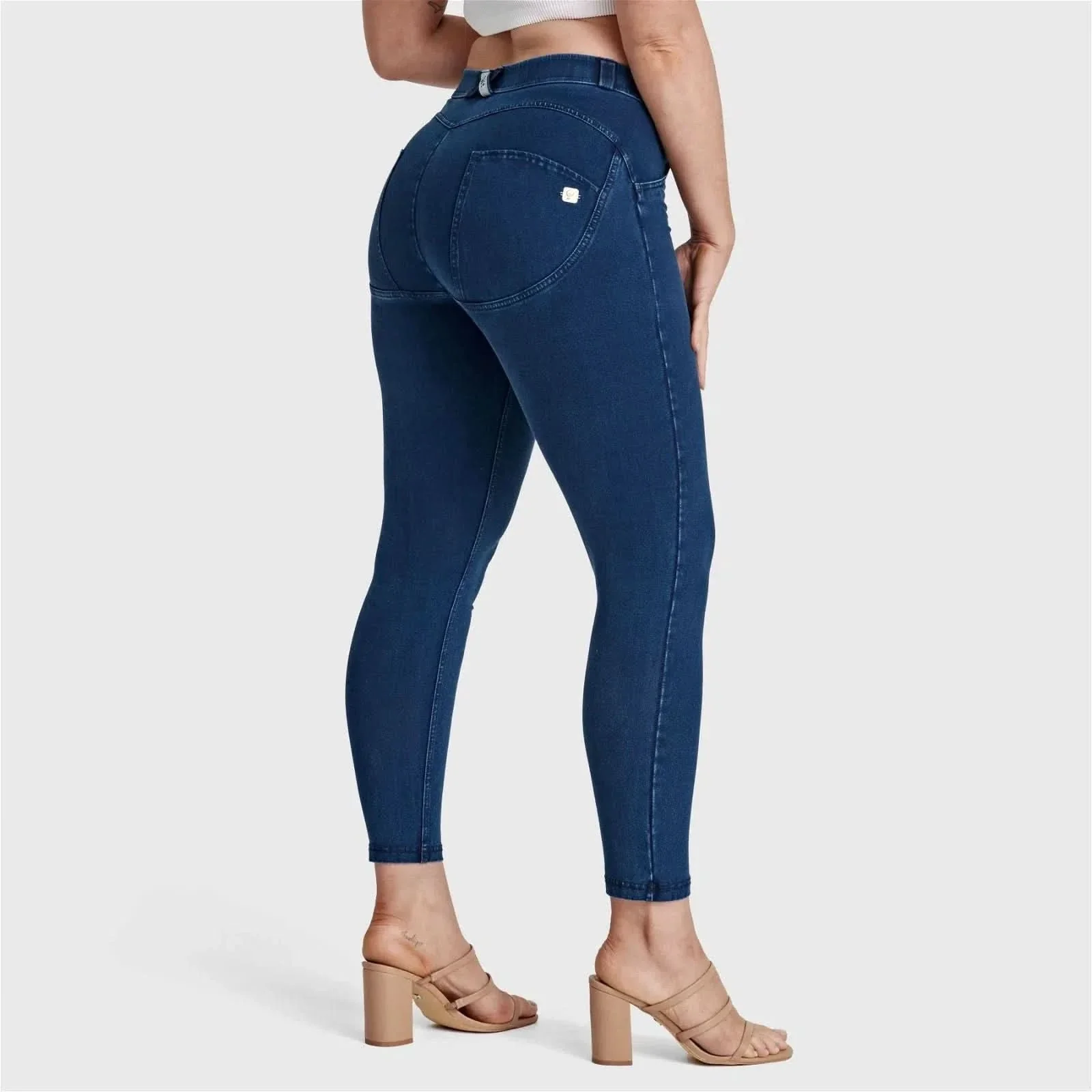 WRUP Curvy Denim - High Waisted - Ankle Length - Blue + Blue Stitching