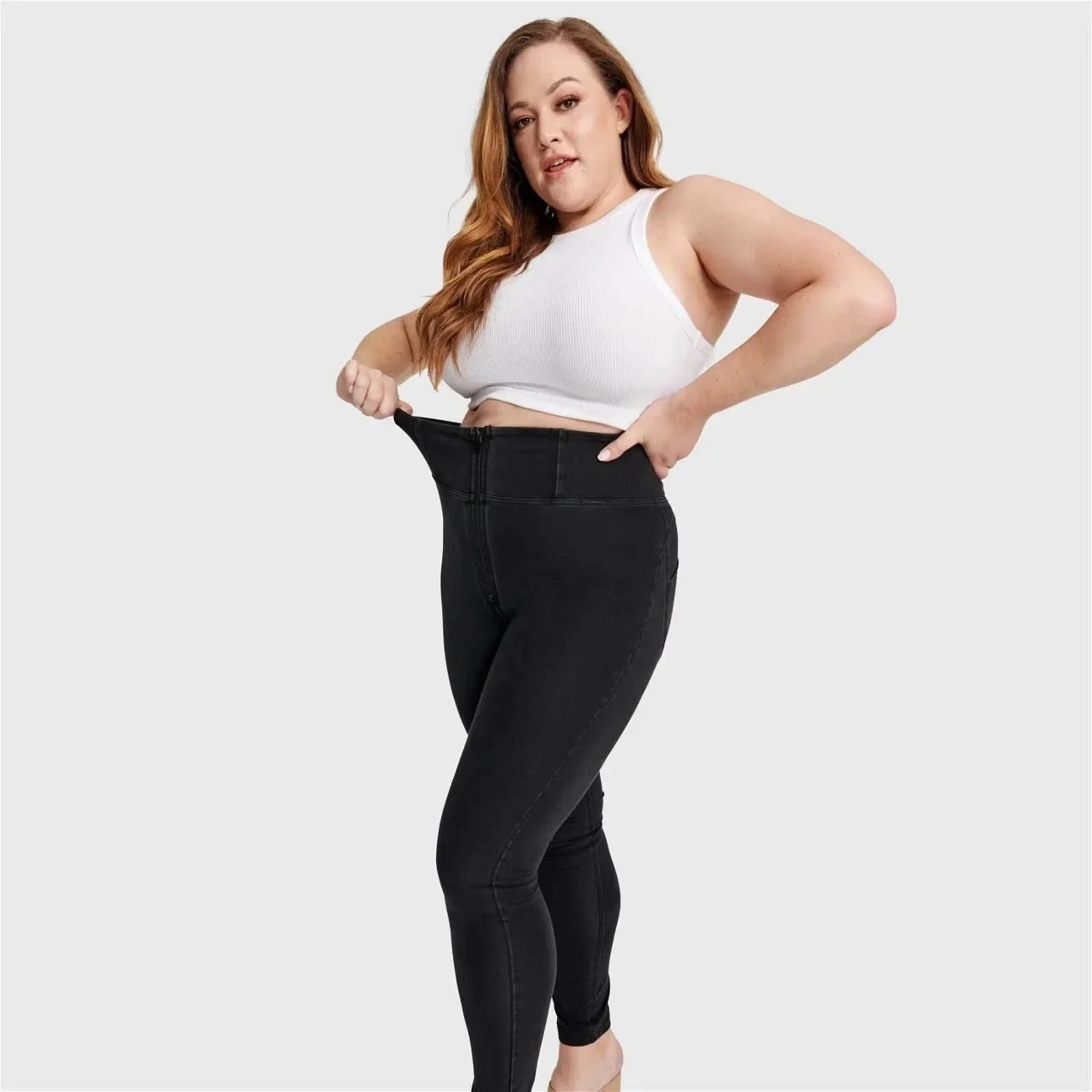 WRUP Curvy Denim - Zip High Waisted - Full Length - Black + Black Stitching - Image 3