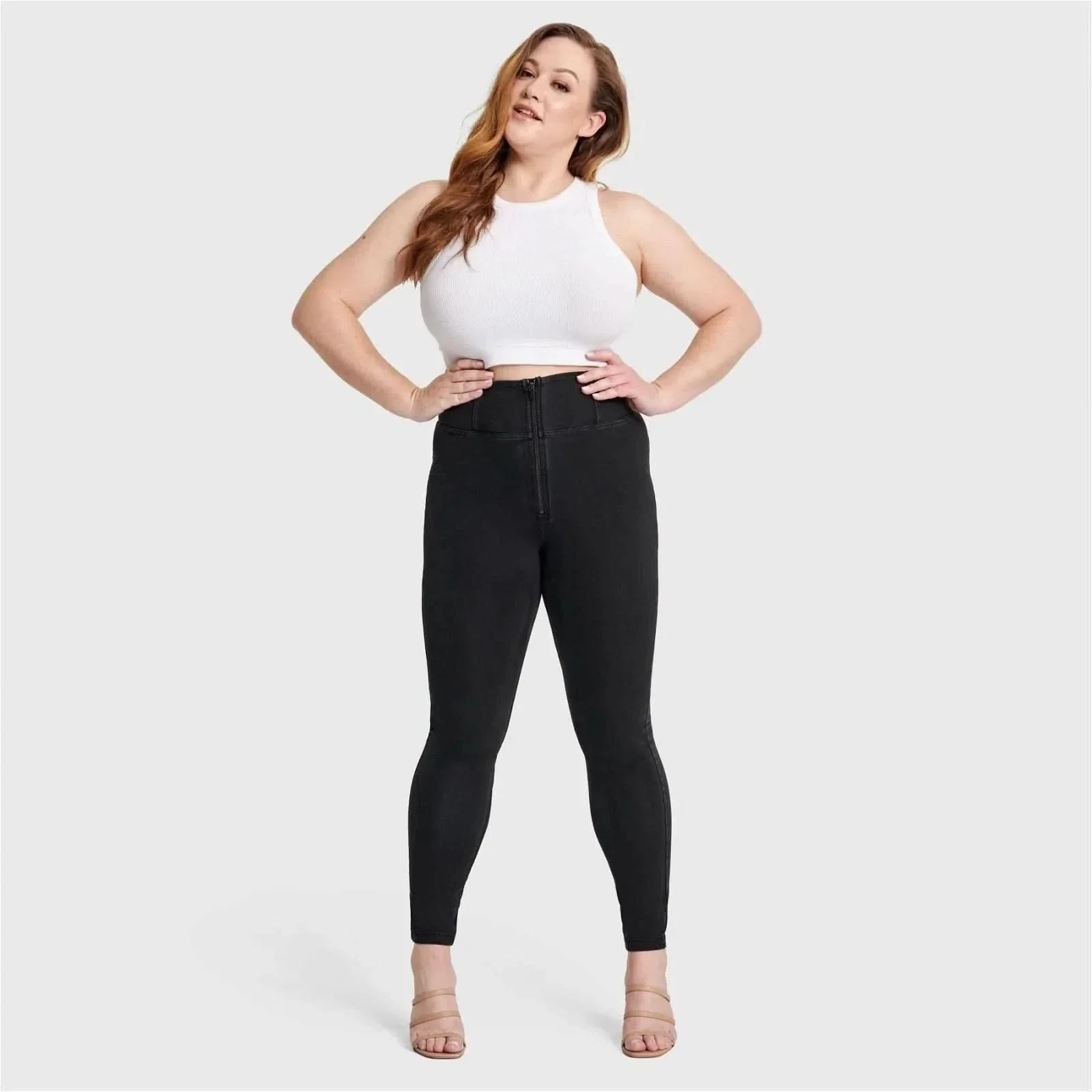 WRUP Curvy Denim - Zip High Waisted - Full Length - Black + Black Stitching - Image 4