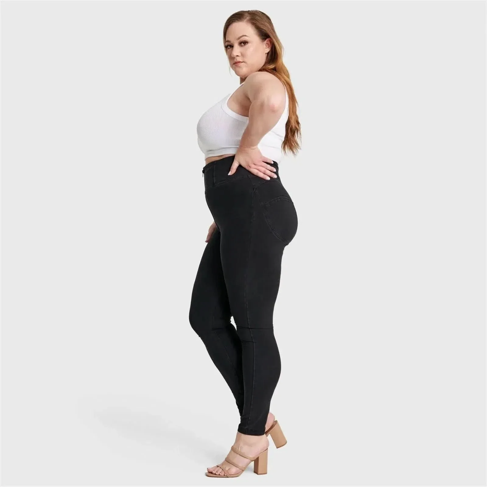 WRUP Curvy Denim - Zip High Waisted - Full Length - Black + Black Stitching - Image 6