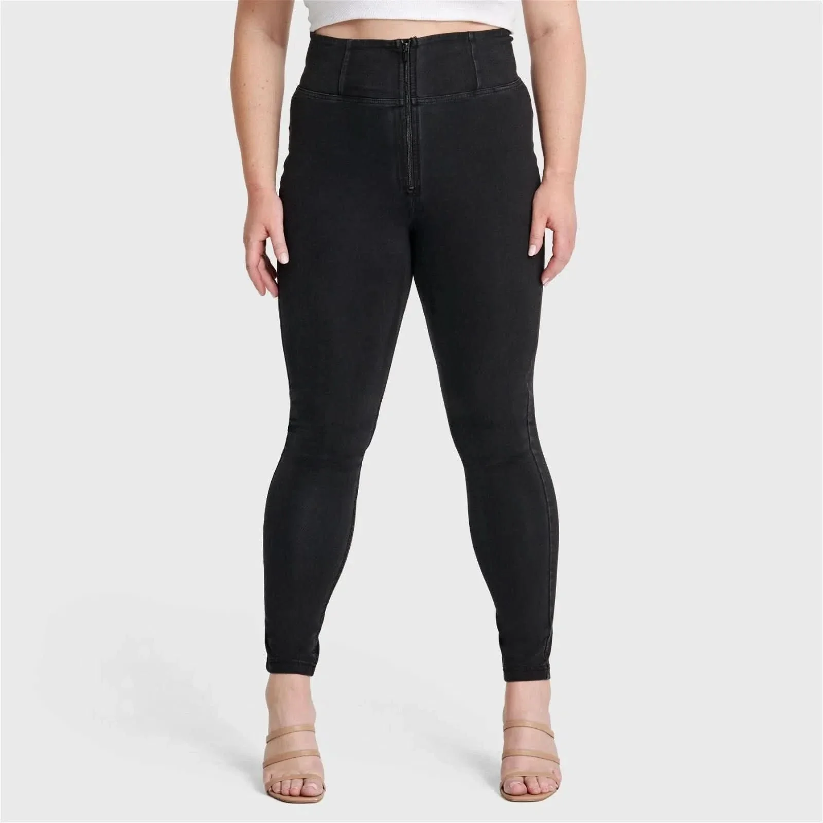 WRUP Curvy Denim - Zip High Waisted - Full Length - Black + Black Stitching - Image 8