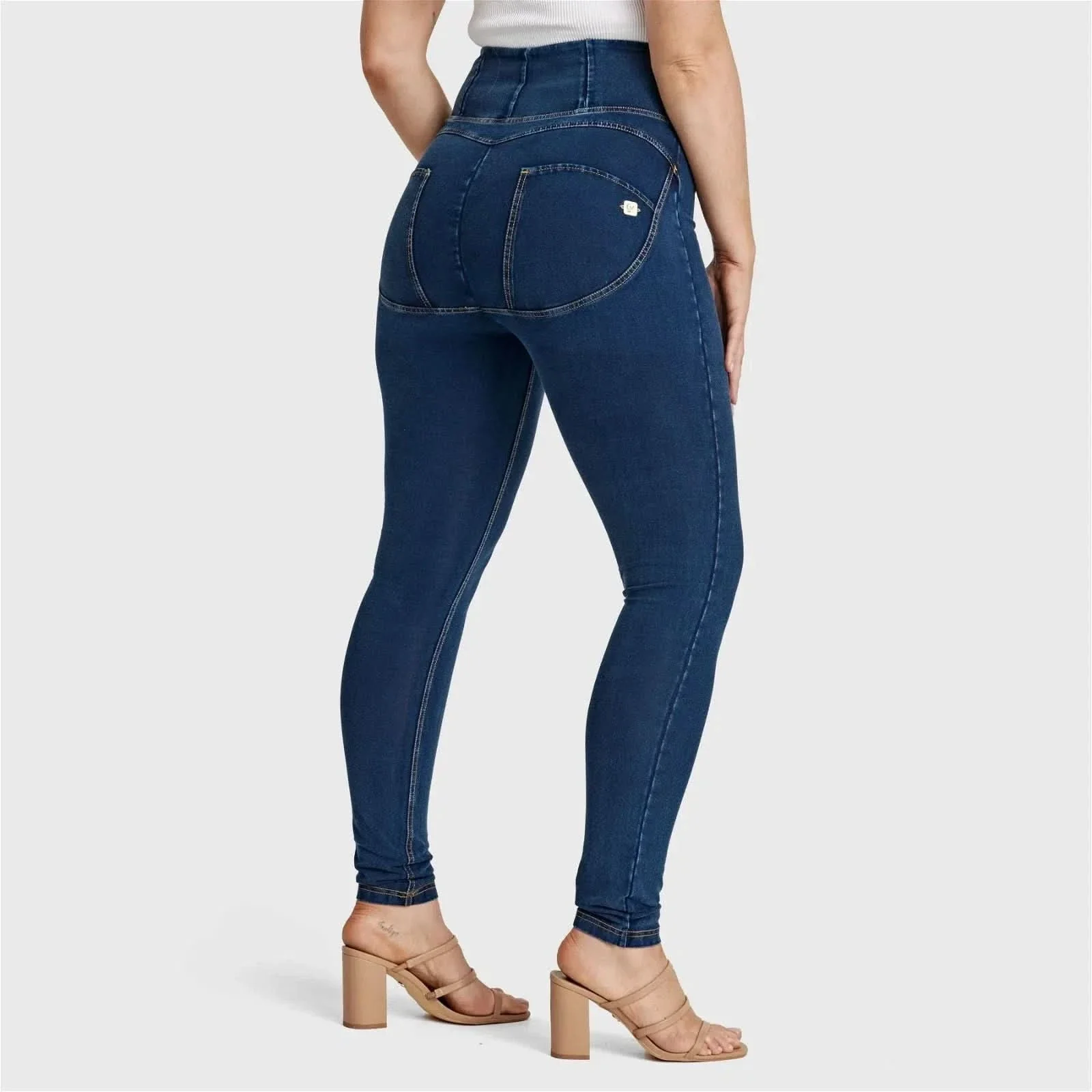 WRUP Curvy Denim - Zip High Waisted - Full Length - Dark Blue + Yellow Stitching - Image 9