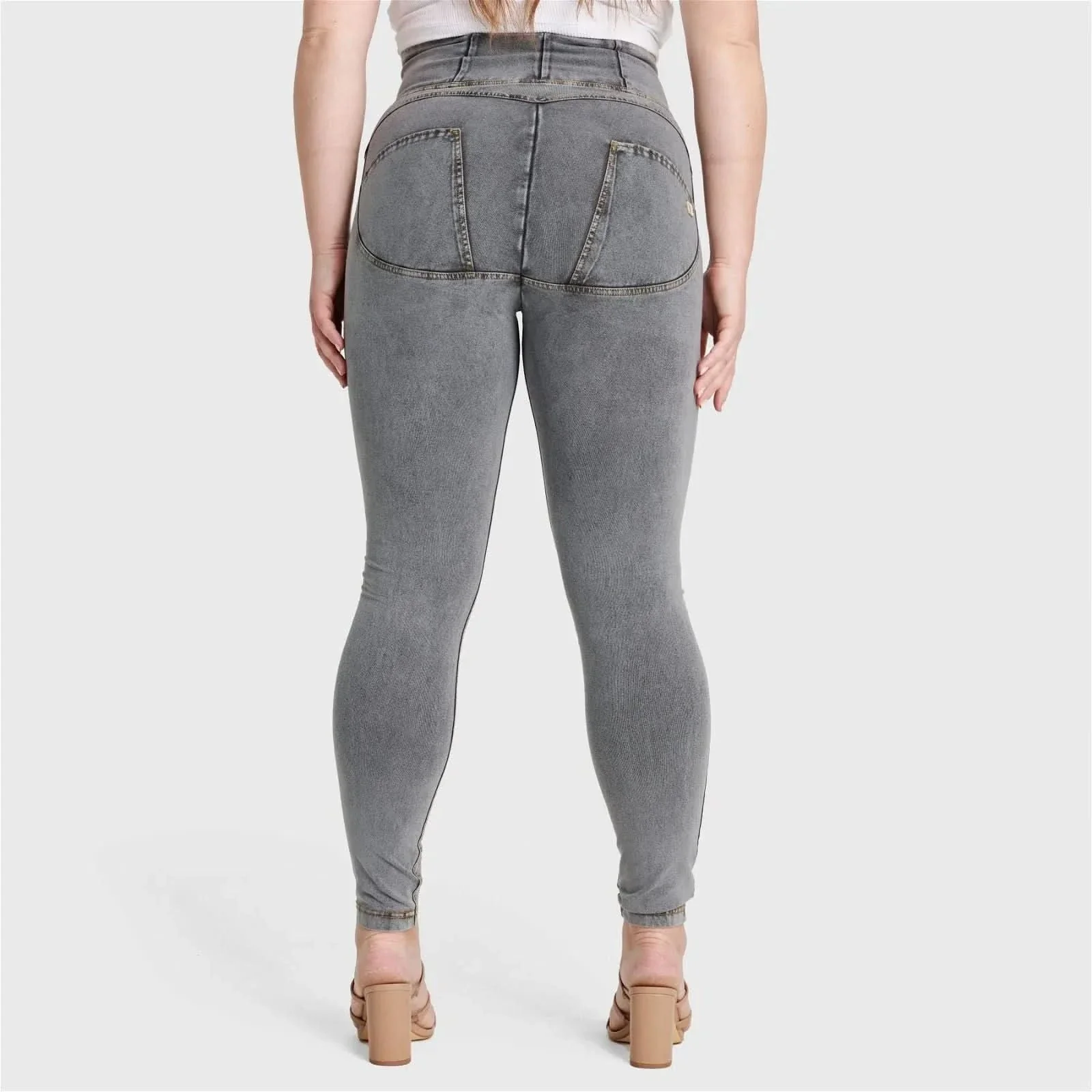 WRUP Curvy Denim - Zip High Waisted - Full Length - Gray + Yellow Stitching - Image 9