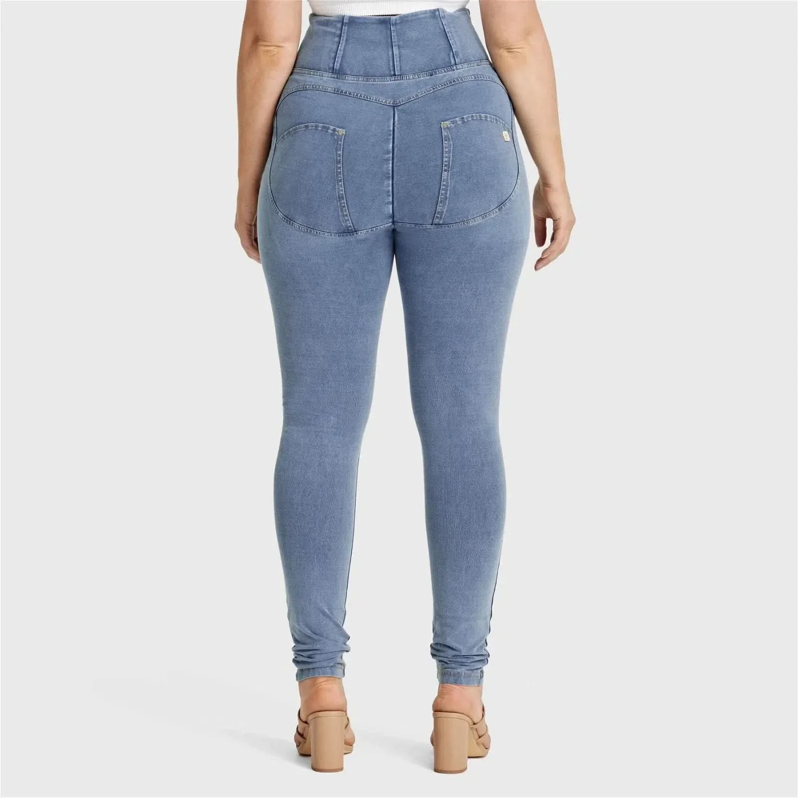 WRUP Curvy Denim - Zip High Waisted - Full Length - Light Blue + Yellow Stitching - Image 10