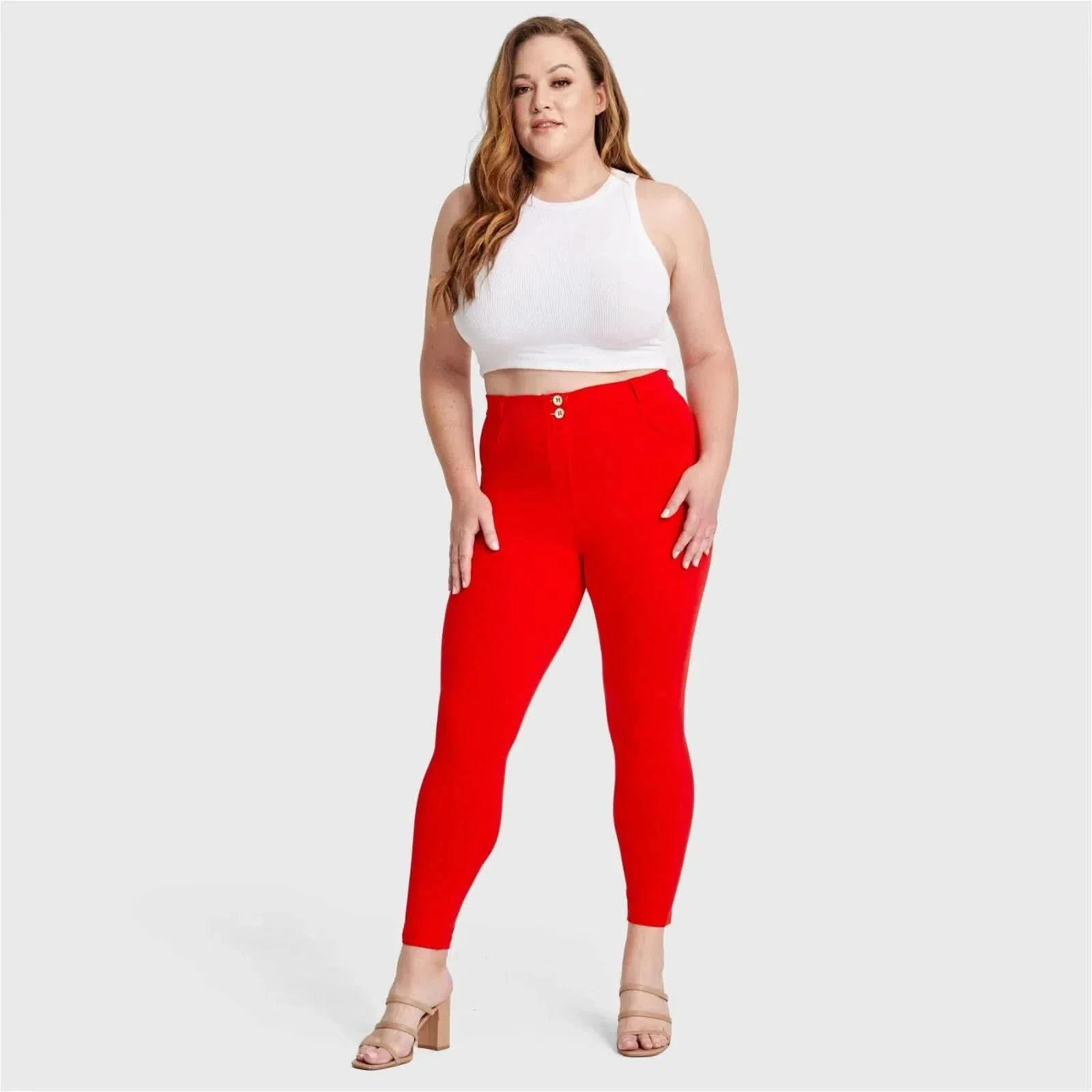 WRUP Curvy Fashion - High Waisted - Ankle Length - Red - Image 3