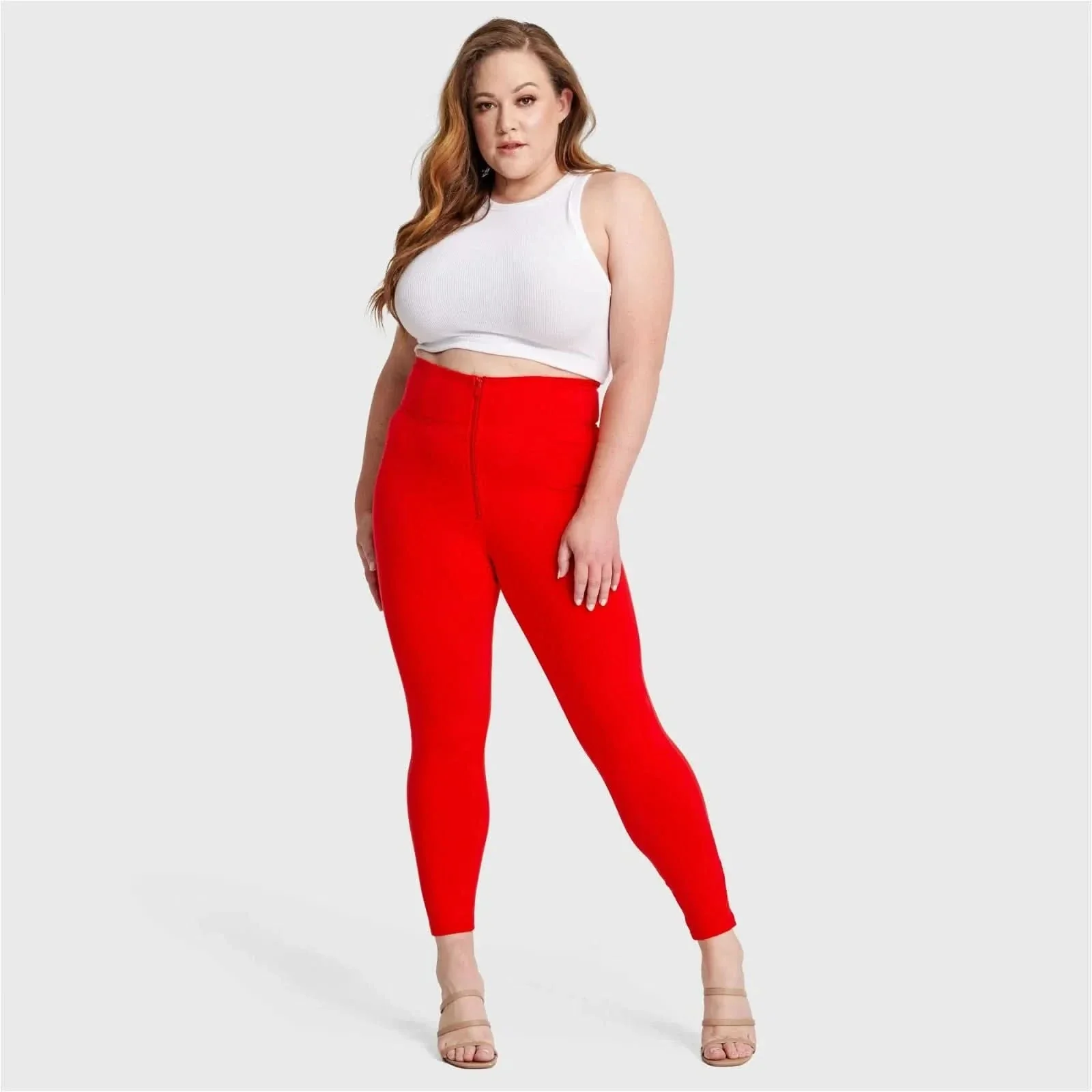 WRUP Curvy Fashion - Zip High Waisted - Ankle Length - Red
