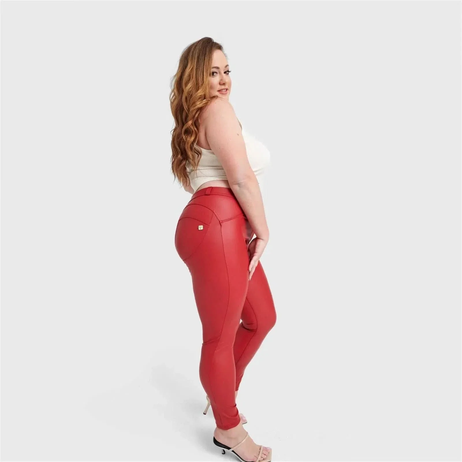 WRUP Curvy Faux Leather - High Waisted - Full Length - Red - Image 3