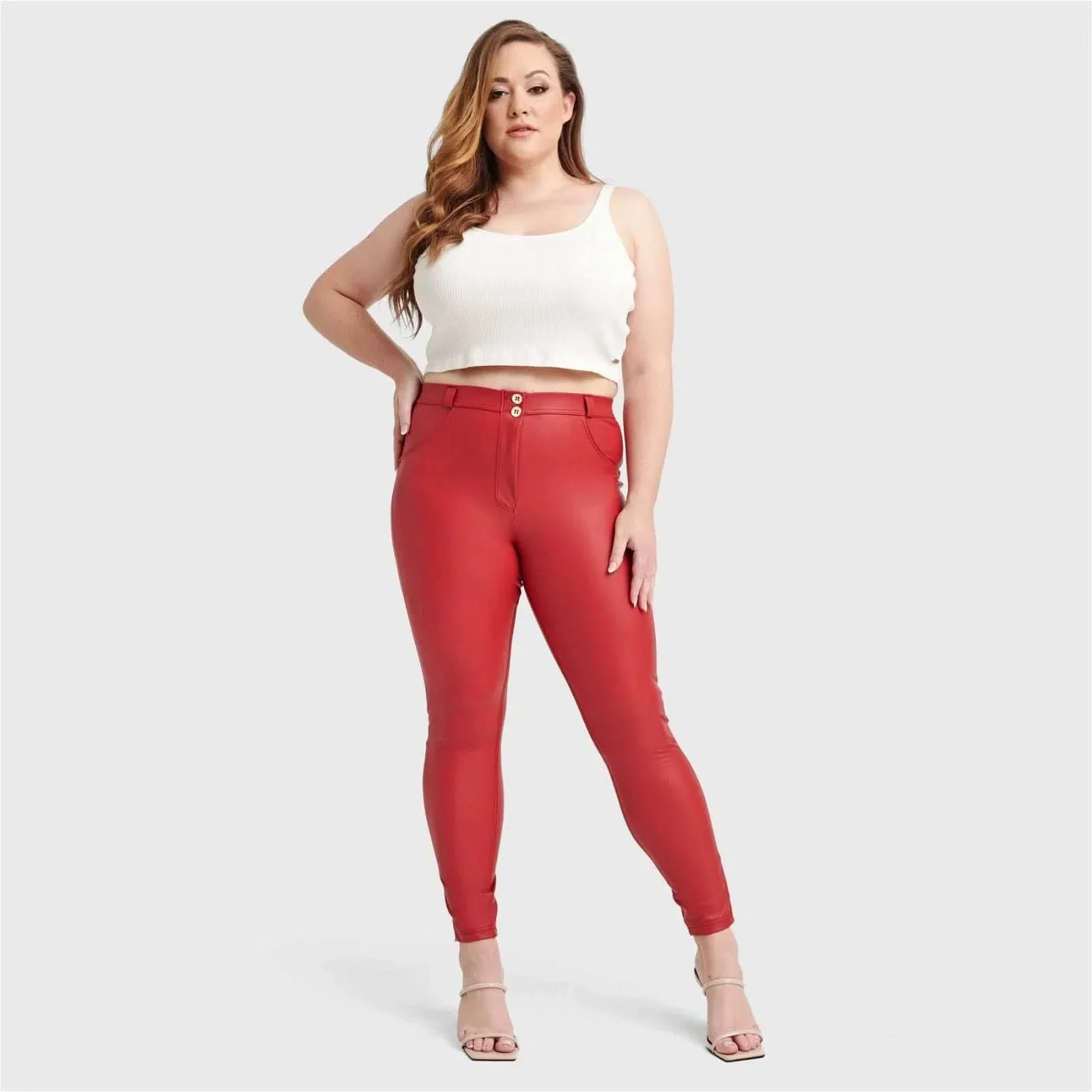 WRUP Curvy Faux Leather - High Waisted - Full Length - Red - Image 4