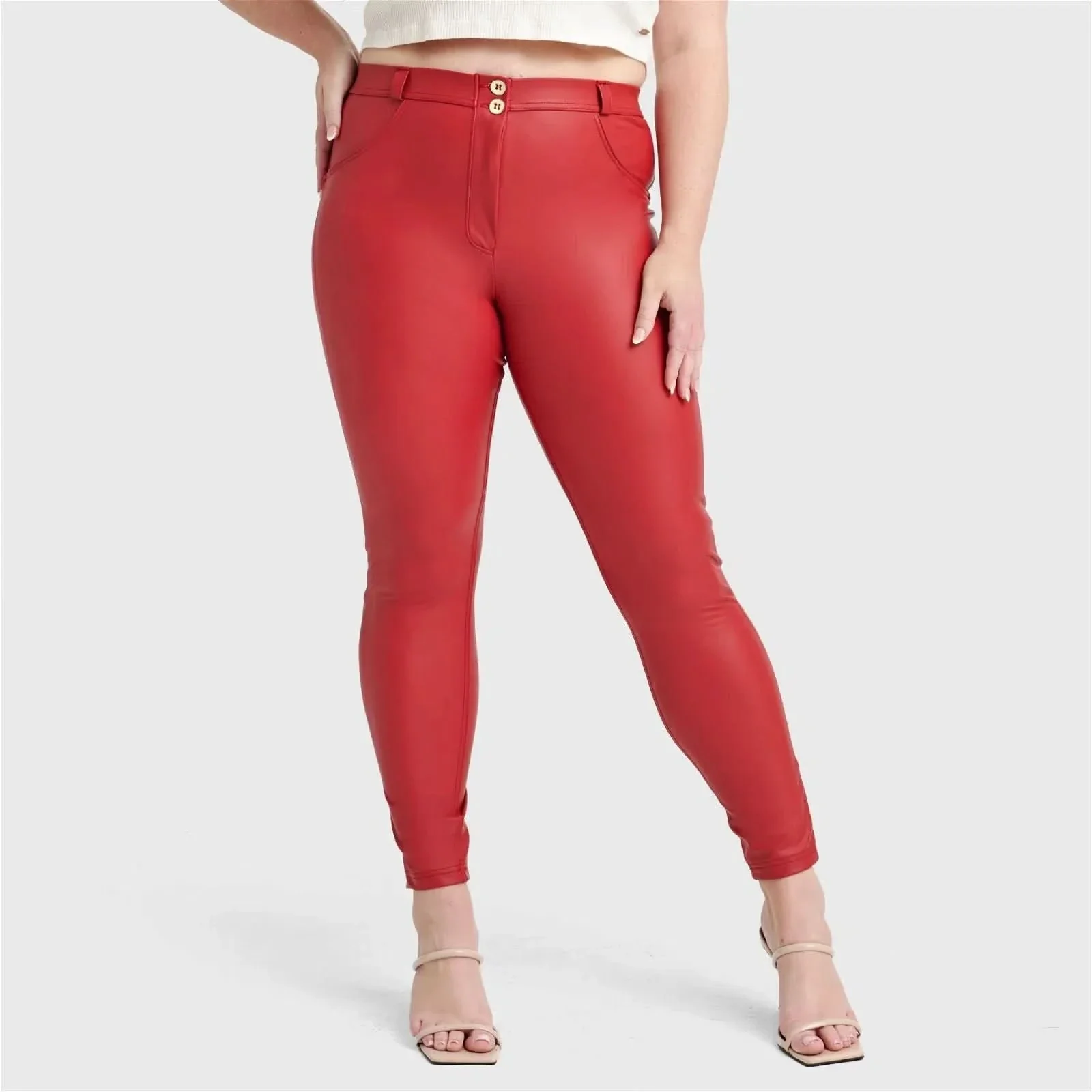 WRUP Curvy Faux Leather - High Waisted - Full Length - Red - Image 5