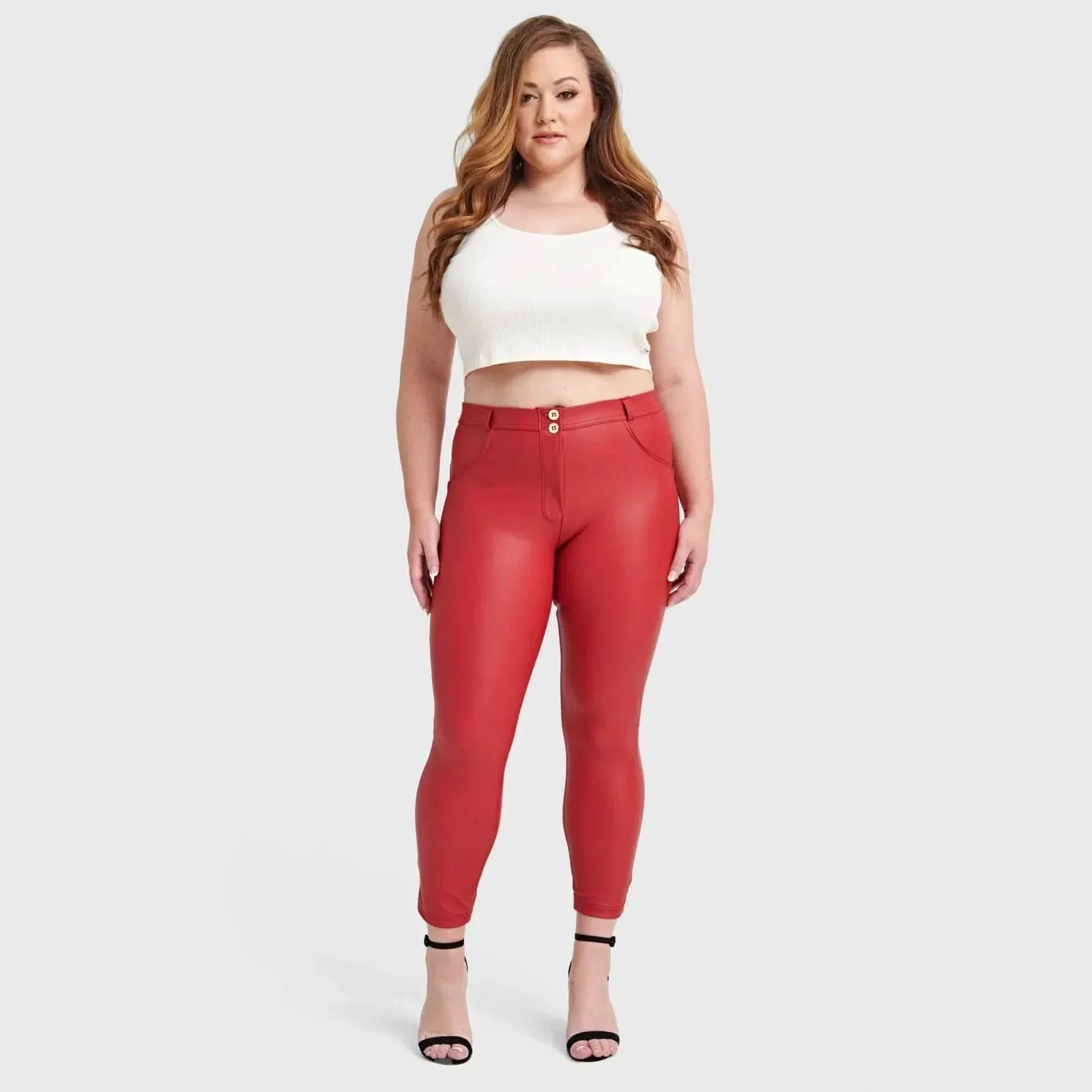 WRUP Curvy Faux Leather - High Waisted - Ankle Length - Red - Image 3