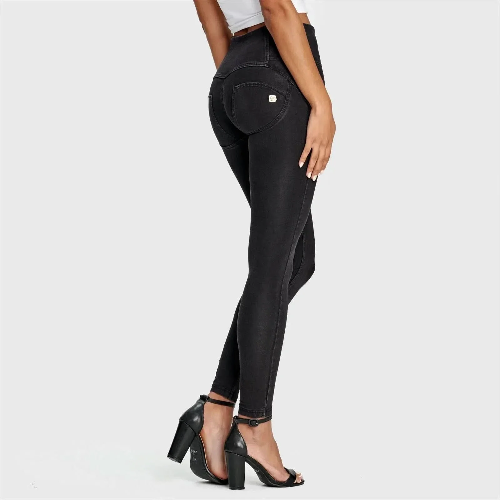 WRUP Denim - 3 Button High Waisted - Full Length - Black + Black Stitching - Image 12
