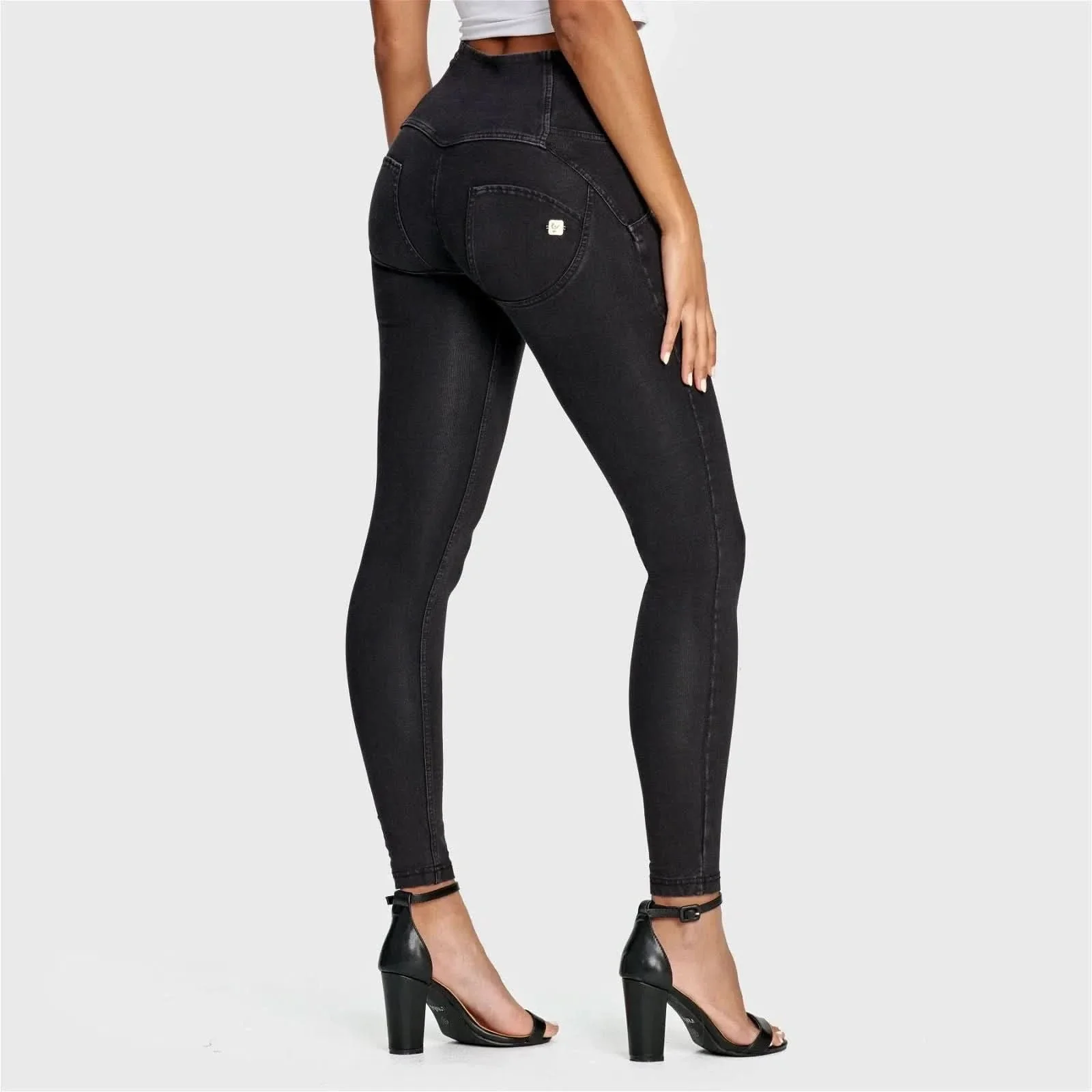 WRUP Denim - 3 Button High Waisted - Full Length - Black + Black Stitching - Image 4