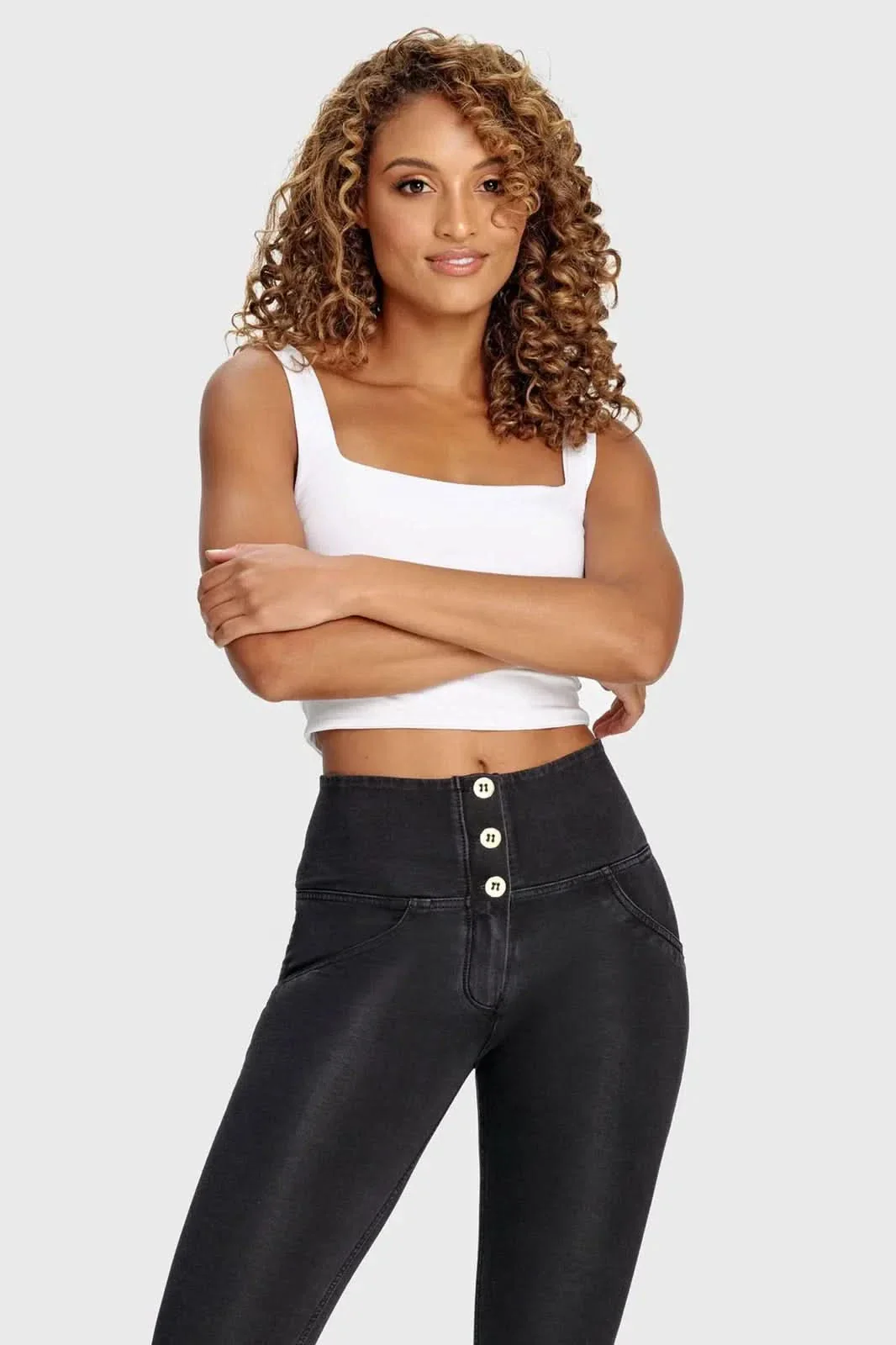 WRUP Denim - 3 Button High Waisted - Full Length - Black + Black Stitching - Image 6
