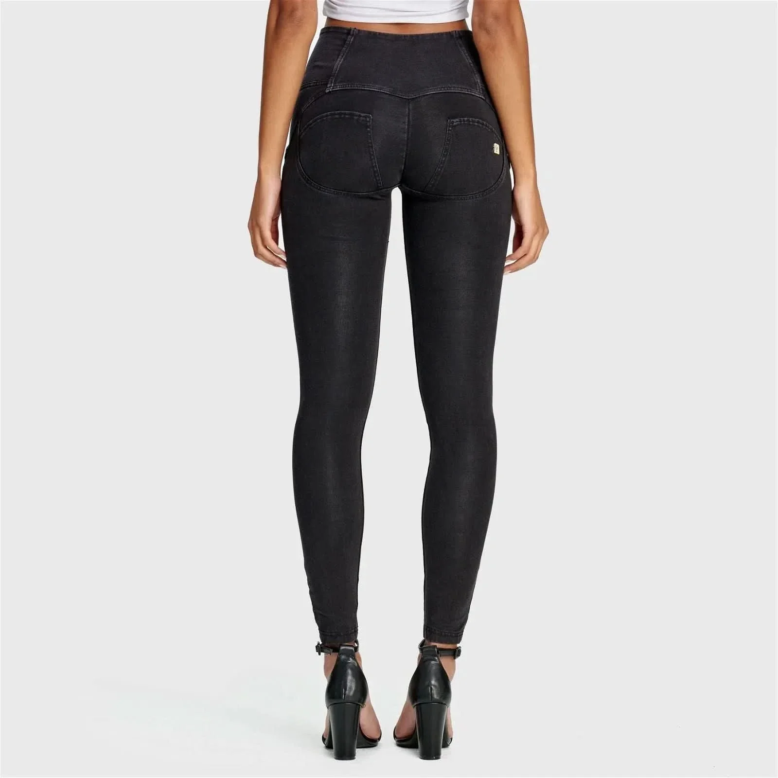 WRUP Denim - 3 Button High Waisted - Full Length - Black + Black Stitching - Image 7