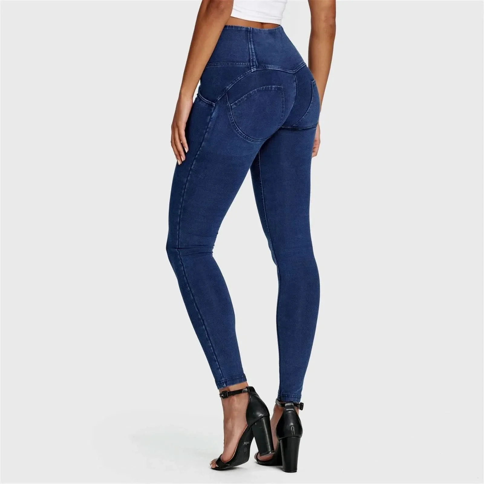 WRUP Denim - 3 Button High Waisted - Full Length - Dark Blue + Blue Stitching - Image 10