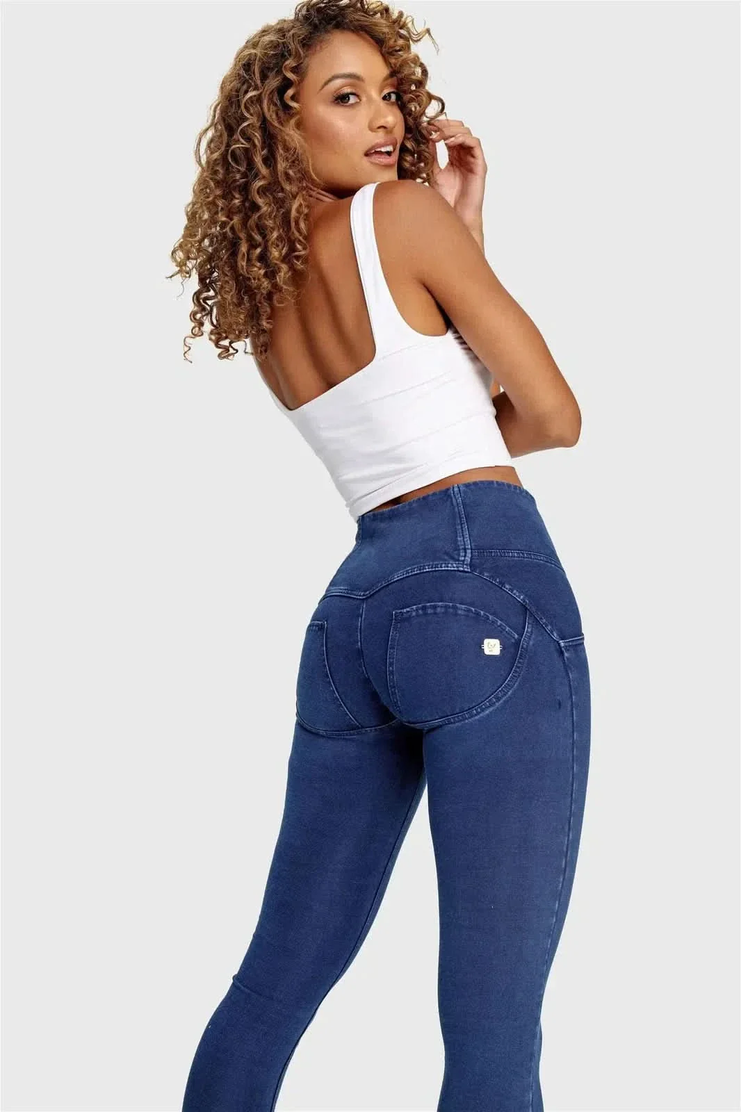 WRUP Denim - 3 Button High Waisted - Full Length - Dark Blue + Blue Stitching - Image 2