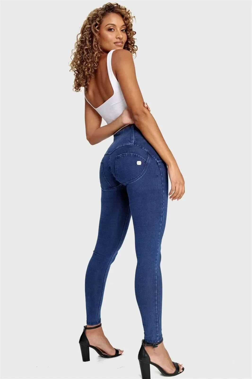WRUP Denim - 3 Button High Waisted - Full Length - Dark Blue + Blue Stitching - Image 5