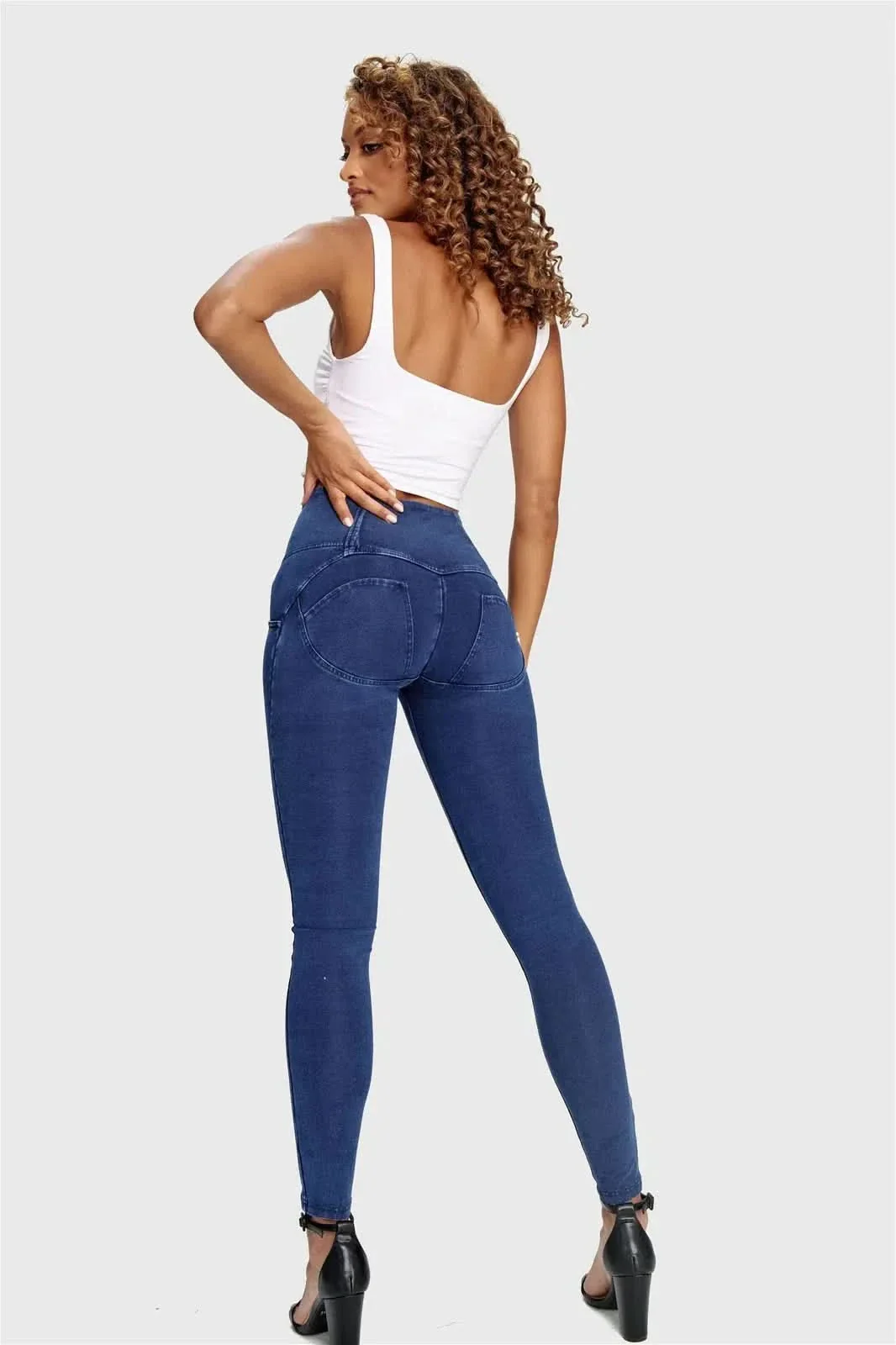 WRUP Denim - 3 Button High Waisted - Full Length - Dark Blue + Blue Stitching - Image 6