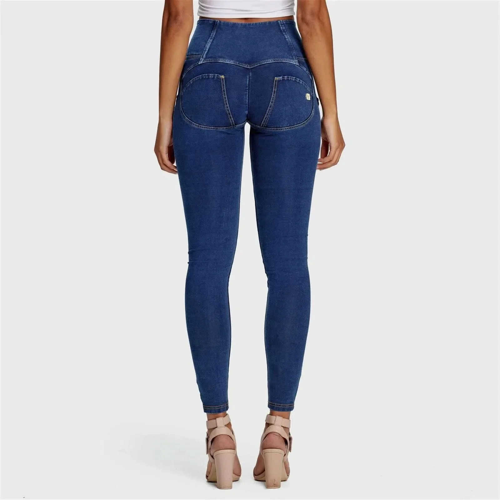 WRUP Denim - 3 Button High Waisted - Full Length - Dark Blue + Yellow Stitching - Image 8