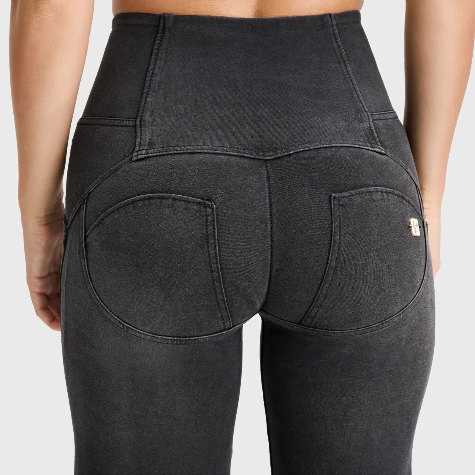 WRUP Denim - 3 Button High Waisted - Palazzo Flare - Black + Black Stitching - Image 11