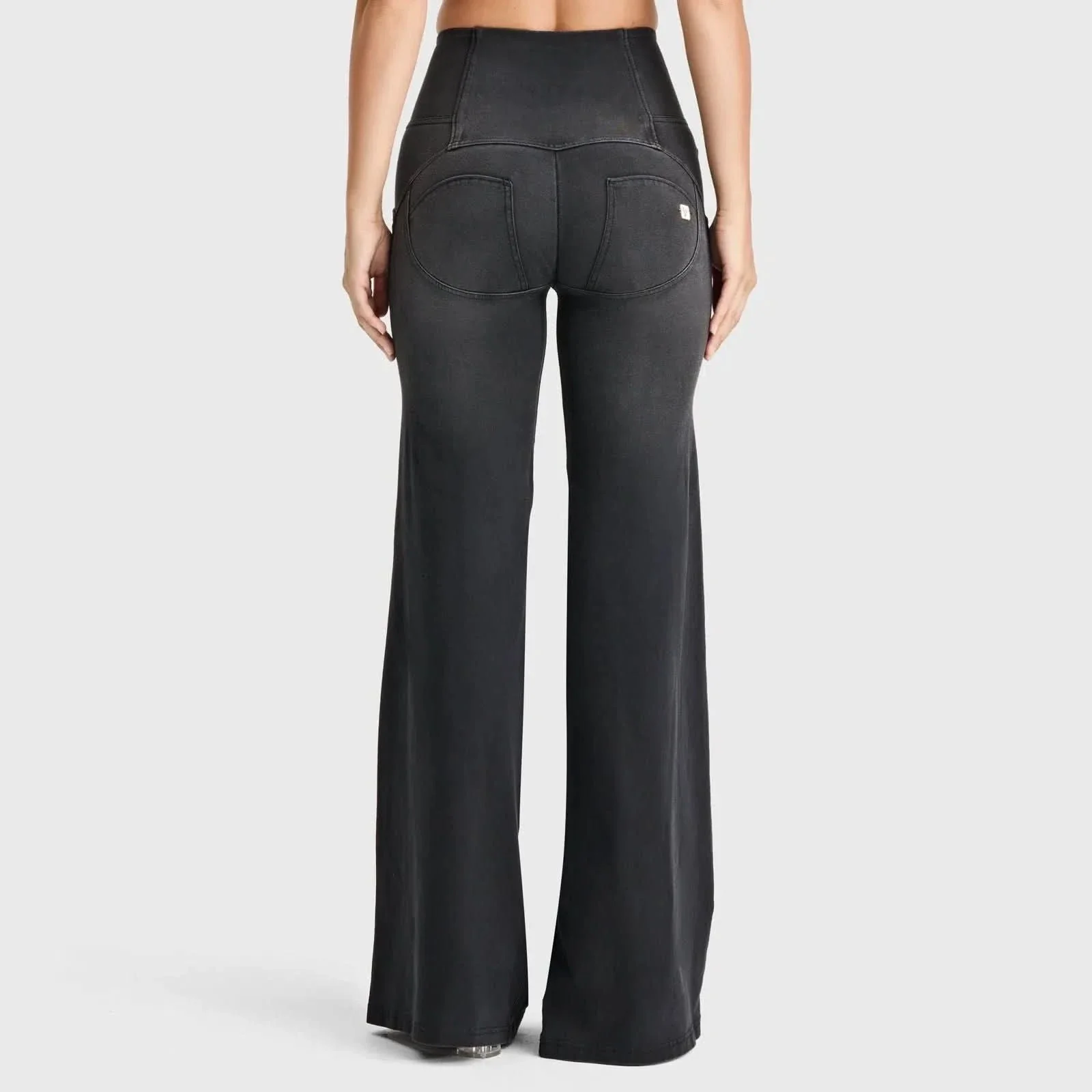 WRUP Denim - 3 Button High Waisted - Palazzo Flare - Black + Black Stitching - Image 6