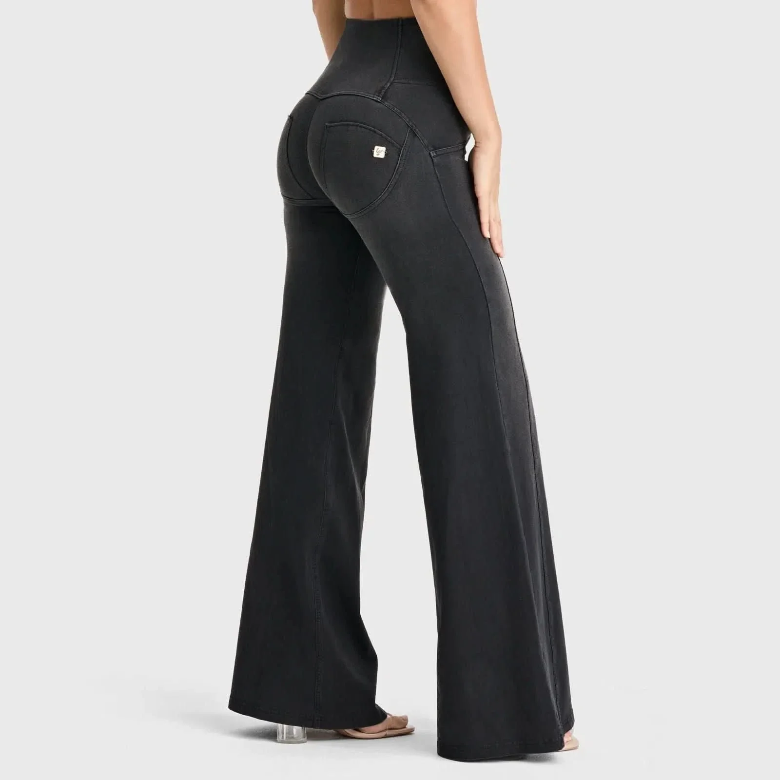 WRUP Denim - 3 Button High Waisted - Palazzo Flare - Black + Black Stitching - Image 9