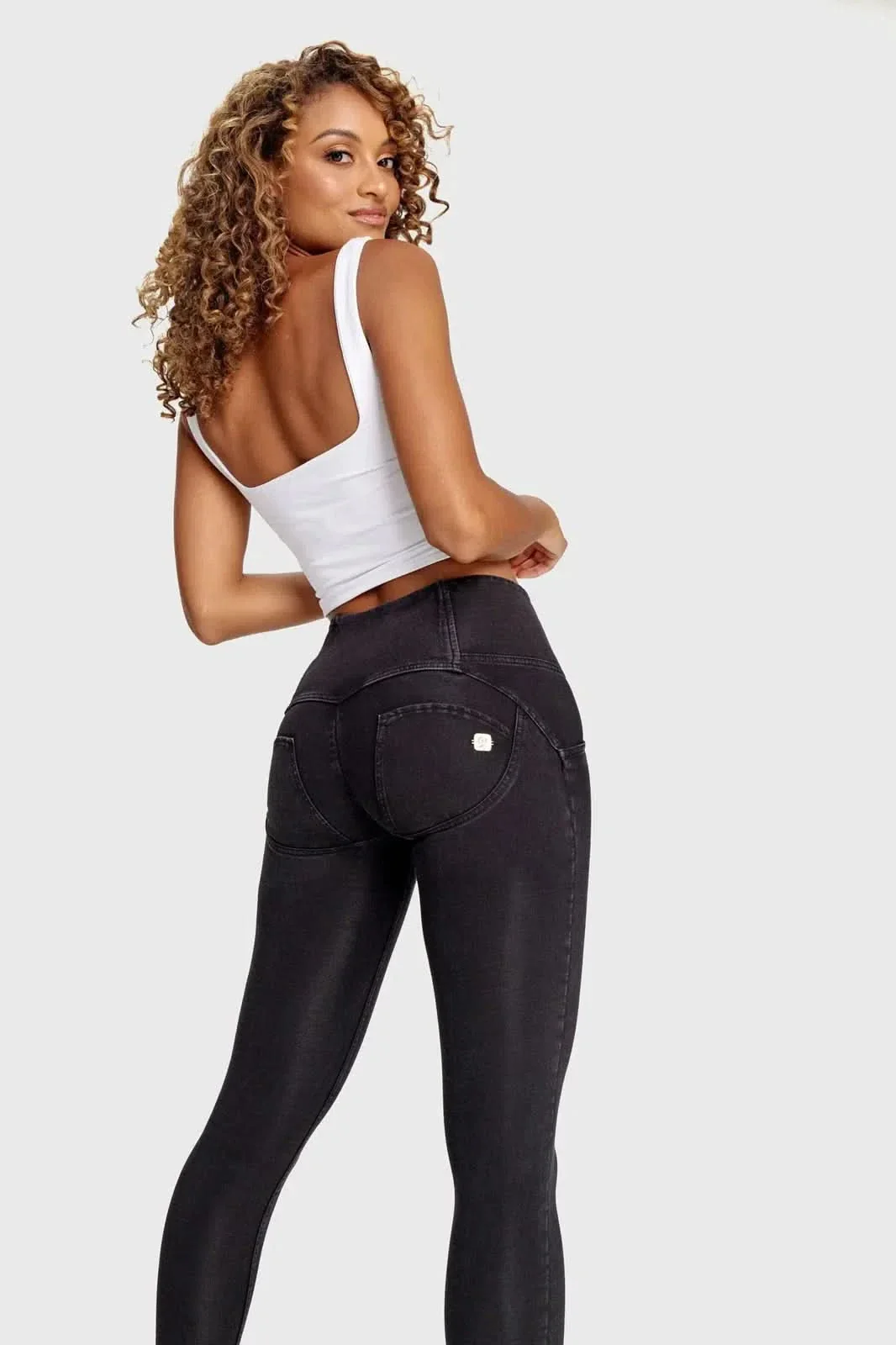 WRUP Denim - 3 Button High Waisted - Ankle Length - Black + Black Stitching - Image 3