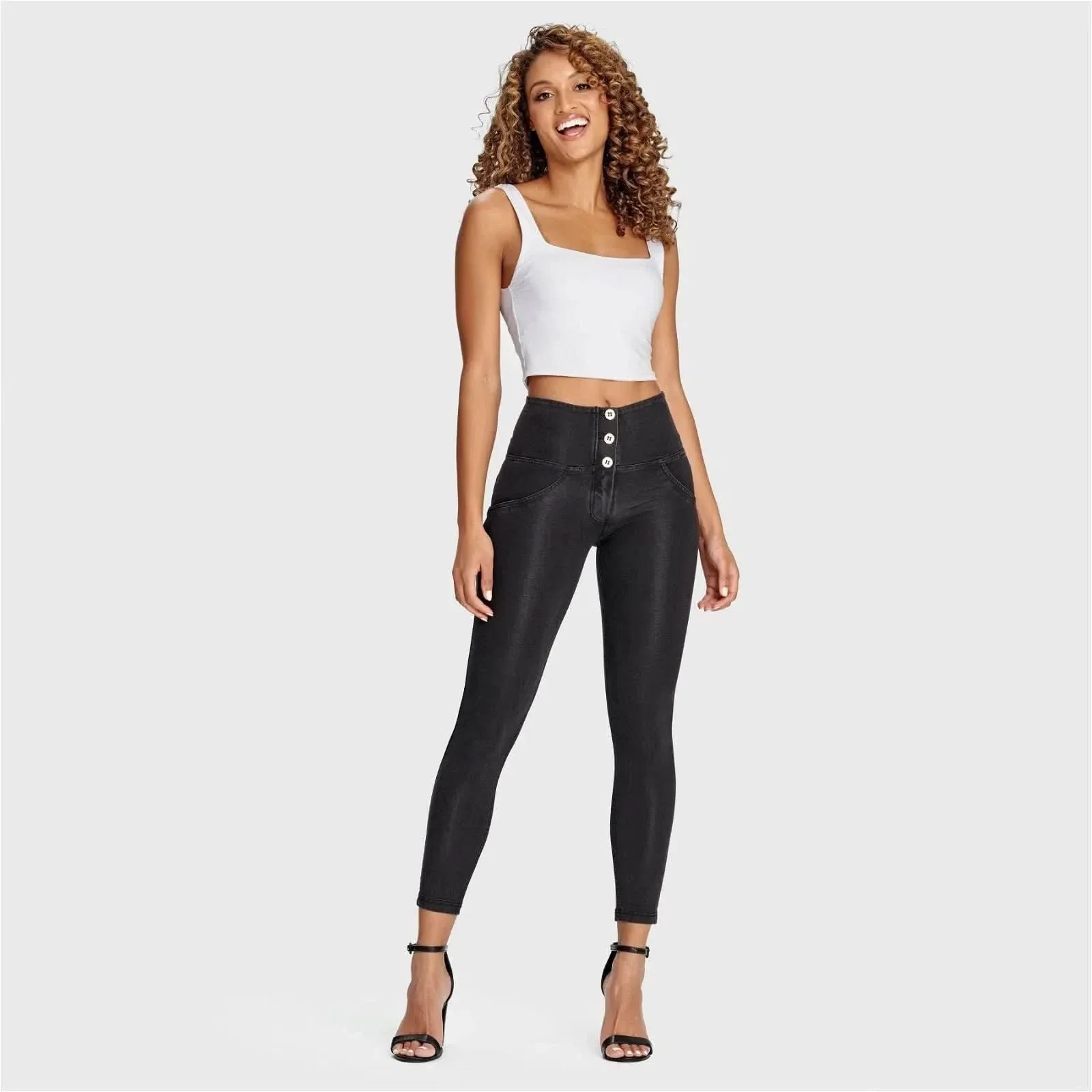 WRUP Denim - 3 Button High Waisted - Ankle Length - Black + Black Stitching - Image 4