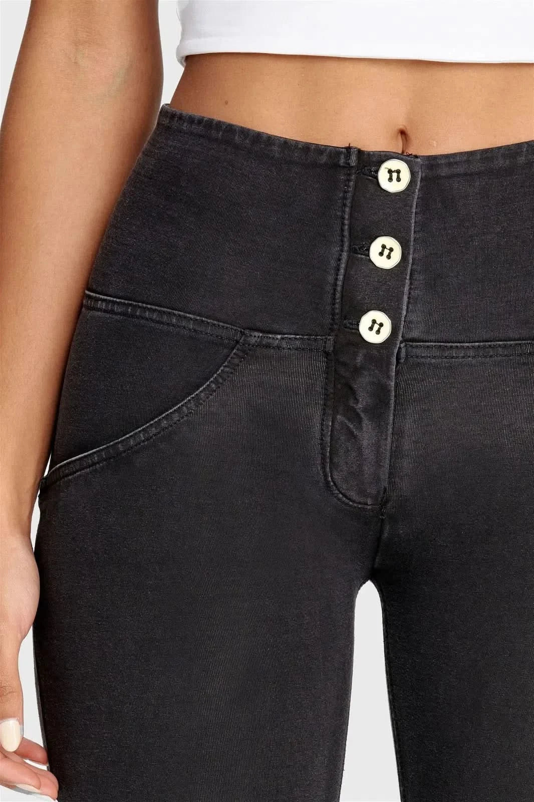 WRUP Denim - 3 Button High Waisted - Ankle Length - Black + Black Stitching - Image 7