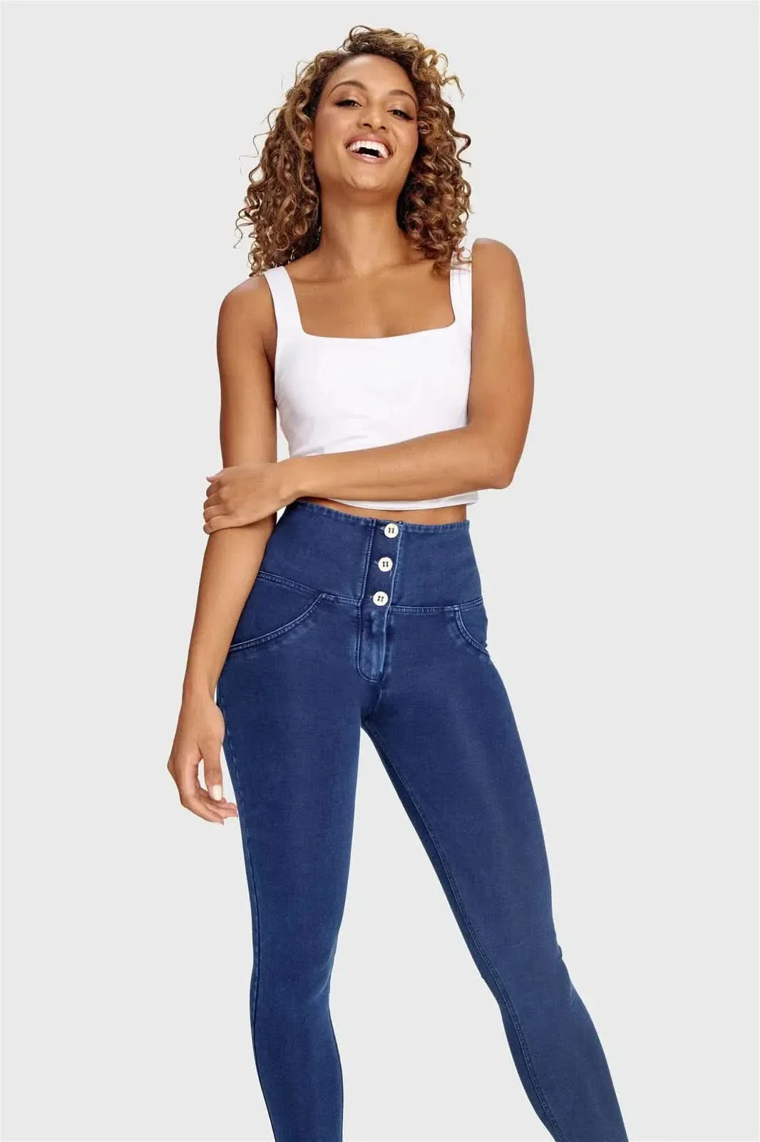 WRUP Denim - 3 Button High Waisted - Ankle Length - Dark Blue + Blue Stitching - Image 4