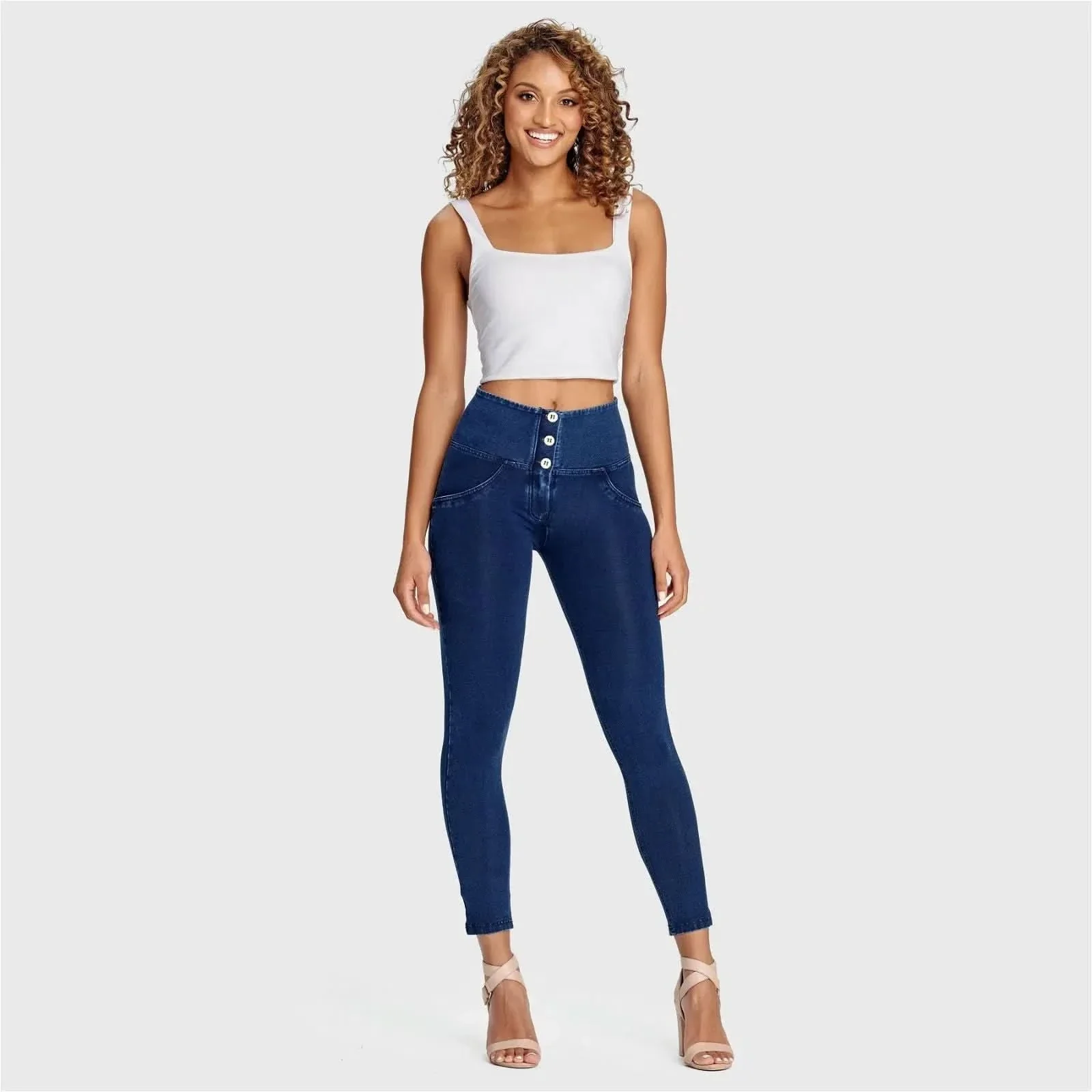 WRUP Denim - 3 Button High Waisted - Ankle Length - Dark Blue + Blue Stitching - Image 7